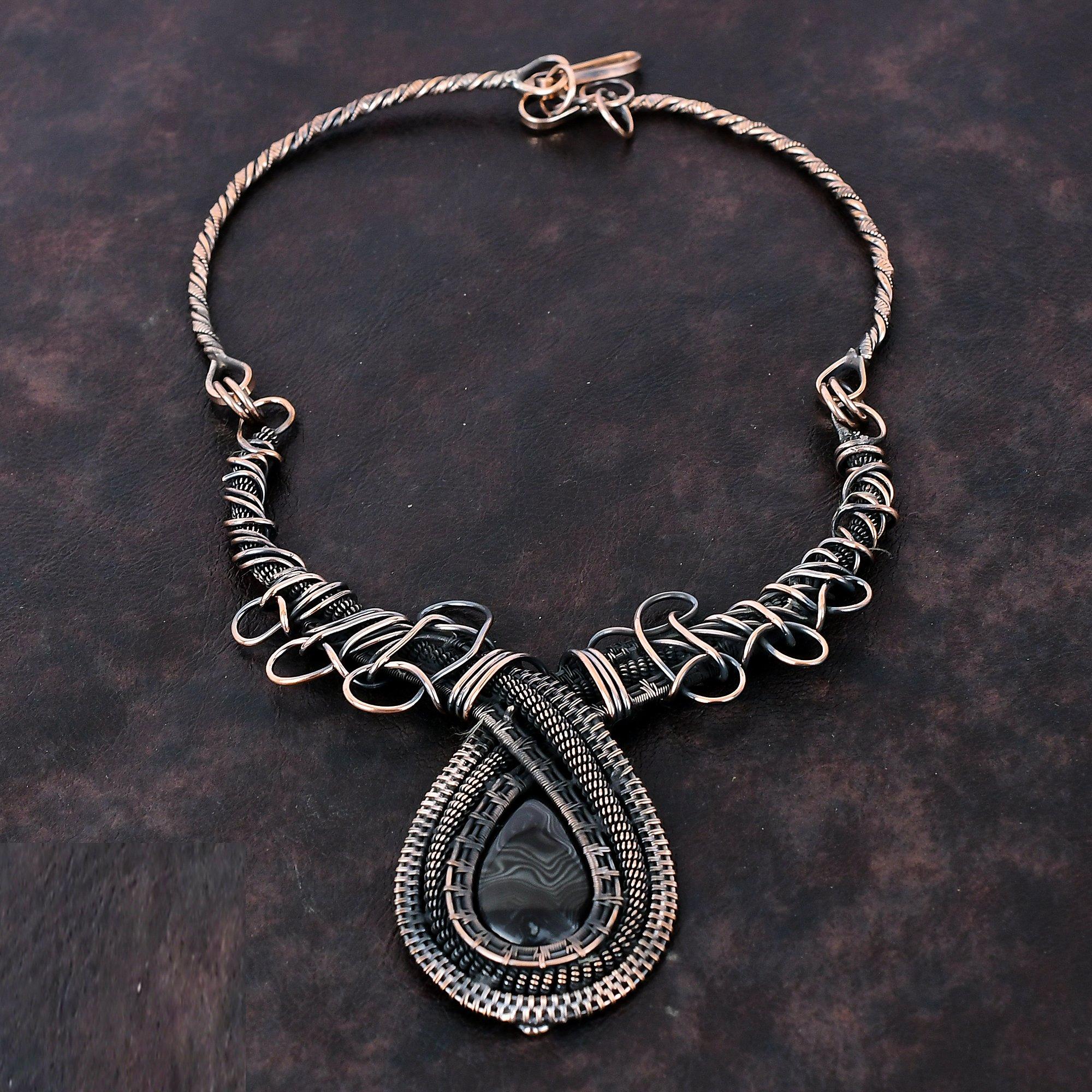 Psilomelane Necklace Copper Wire Wrapped Necklace Handmade Jewelry Adjustable Necklace Genuine Gemstone Necklace Copper Jewelry Gift For Her