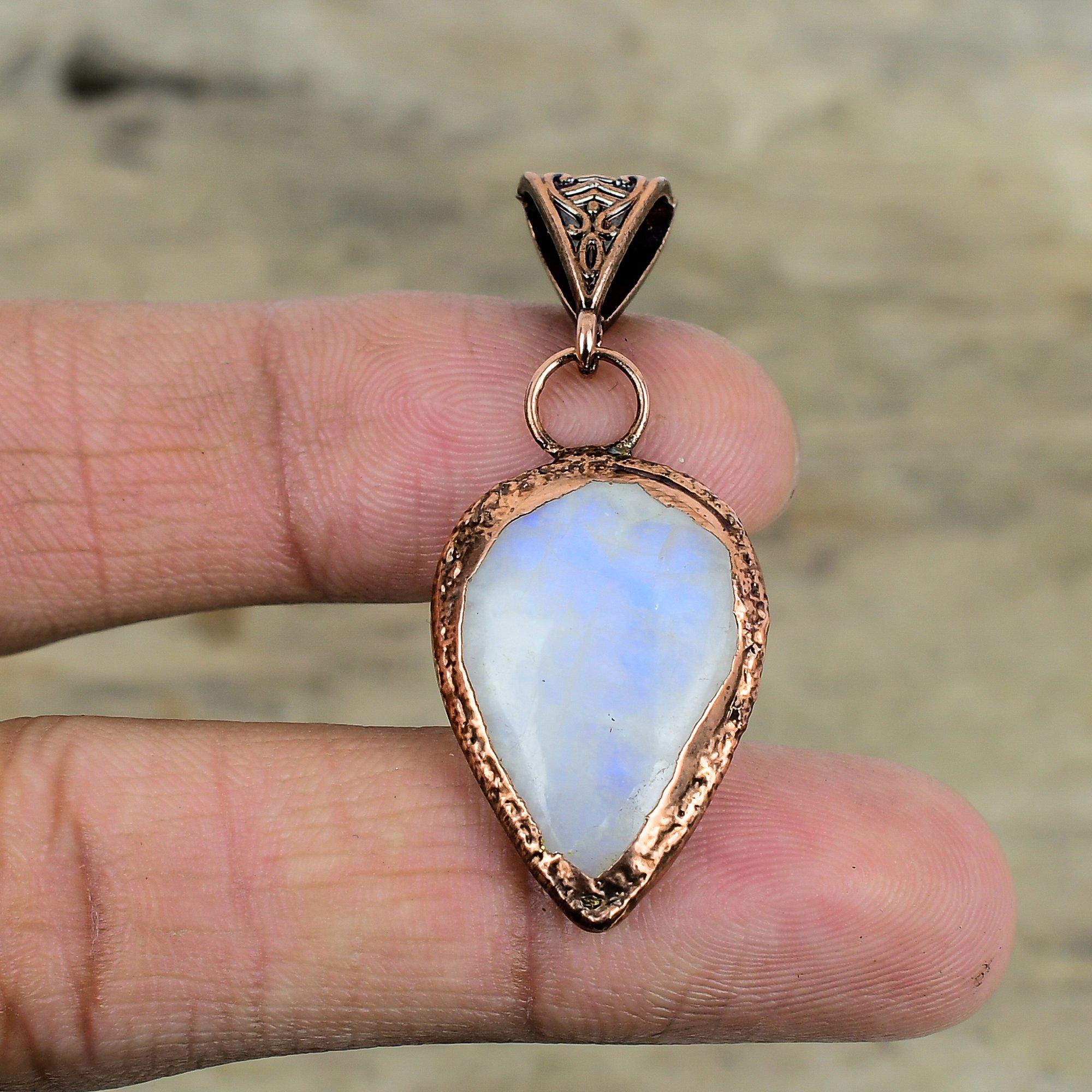 Rainbow Moonstone Pendant Electroformed Copper Pendant Dainty Pendant Handmade Electroformed Jewelry Natural Gemstone Pendant Gift For Women