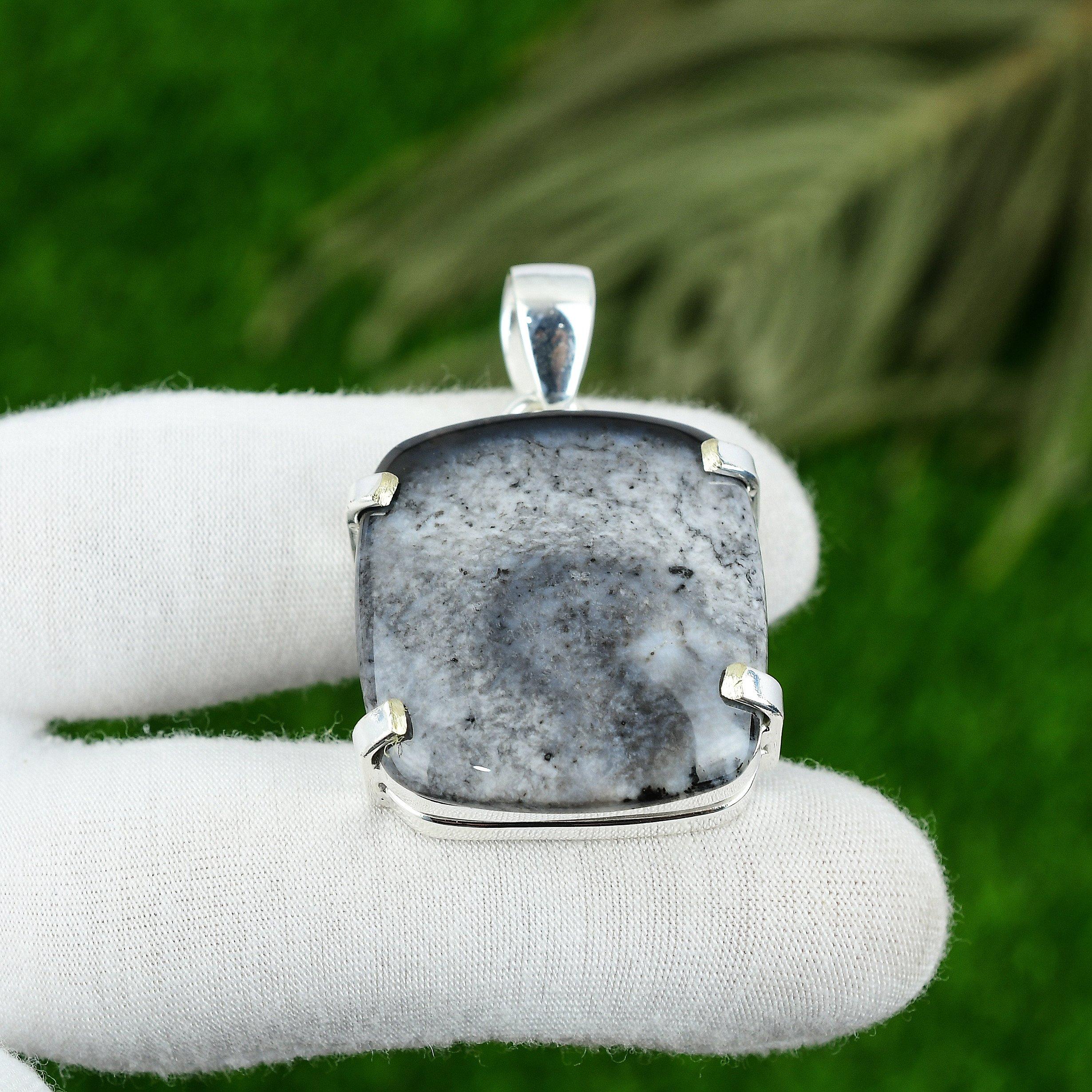 Sterling Silver Dendrite Opal Gemstone Anniversary Mother Wedding Bezel Pendant