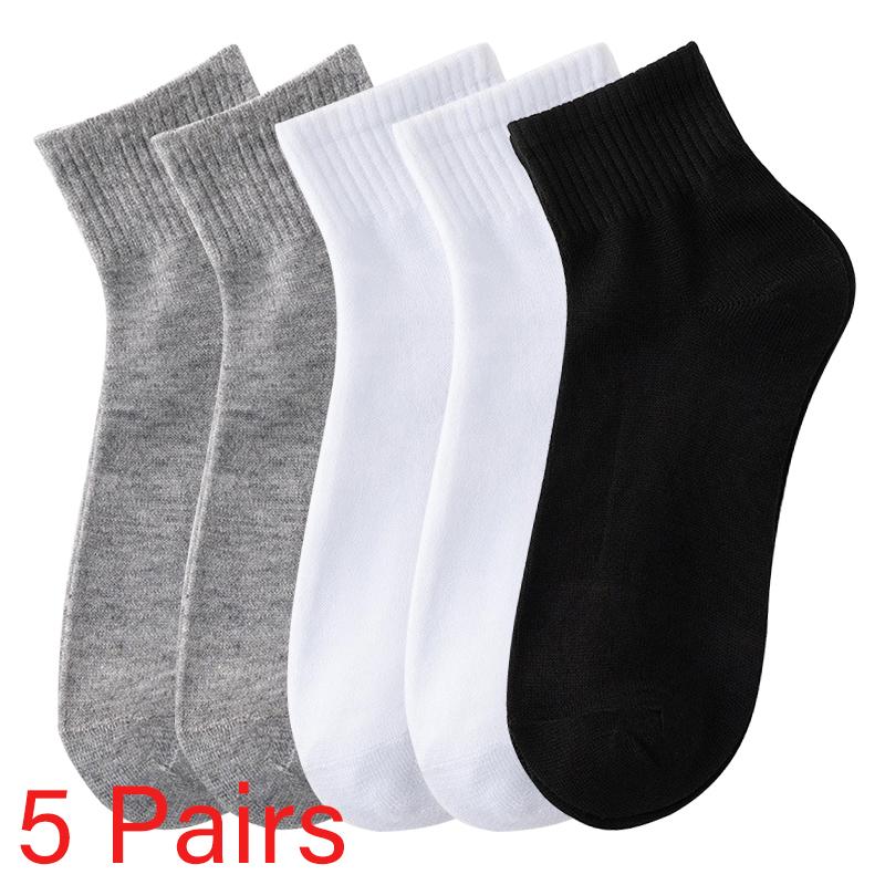 5 párů/sada pánských jednobarevných ponožek, černé bílé, business casual, jednoduché a všestranné, prodyšné, bavlněné, sportovní, síťované, krátké ponožky