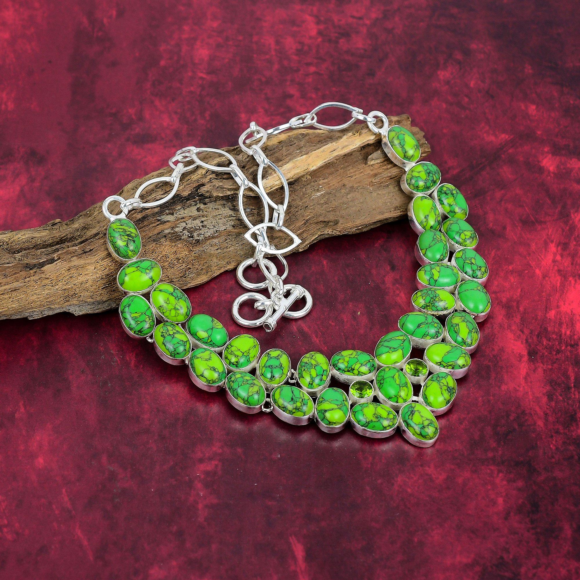 Green Copper Turquoise Necklace, 925 Sterling Silver Gemstone Jewelry, Handmade Necklace Amazing Jewelry, Gift For Her
