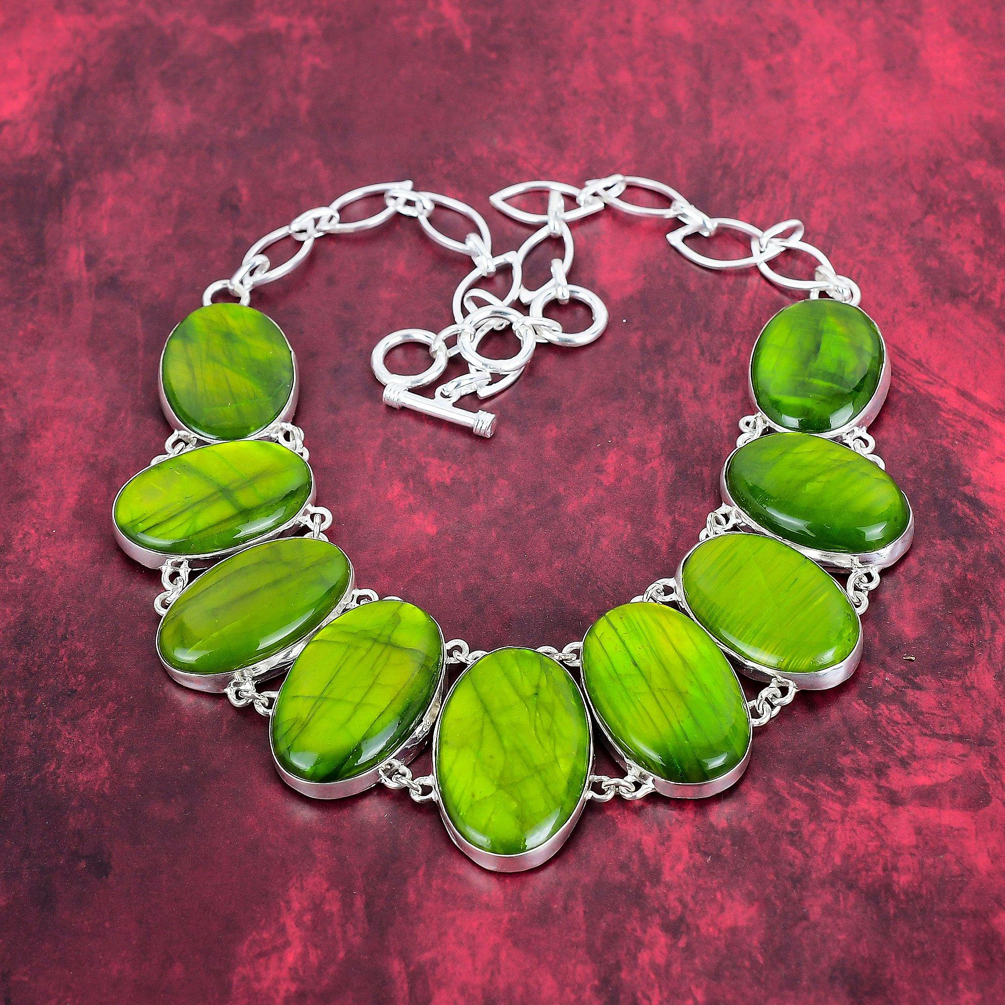 Zielony błysk labradoryt ręcznie robiony naszyjnik z kamieni szlachetnych, 925 solidny naszyjnik ze srebra próby 925 antyczna biżuteria, regulowany naszyjnik z łańcuszkiem prezent zaręczynowy