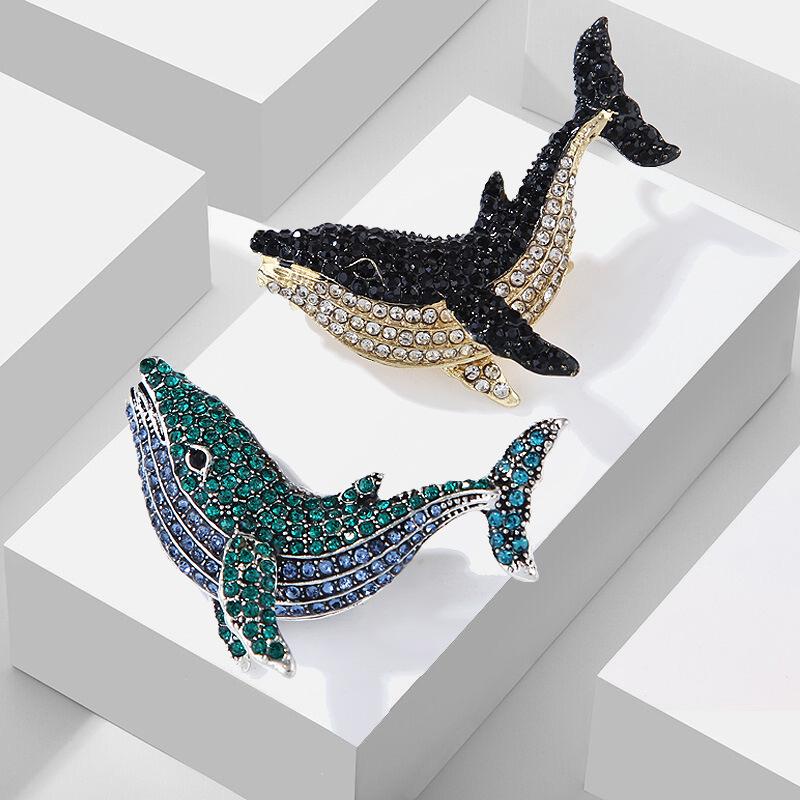 Fashion Vintage Style Dolphin Jewelry Brooch Woman Black Dolphin Whale Pendant Brooch Pin Crystal Rhinestone Party Wedding Gift