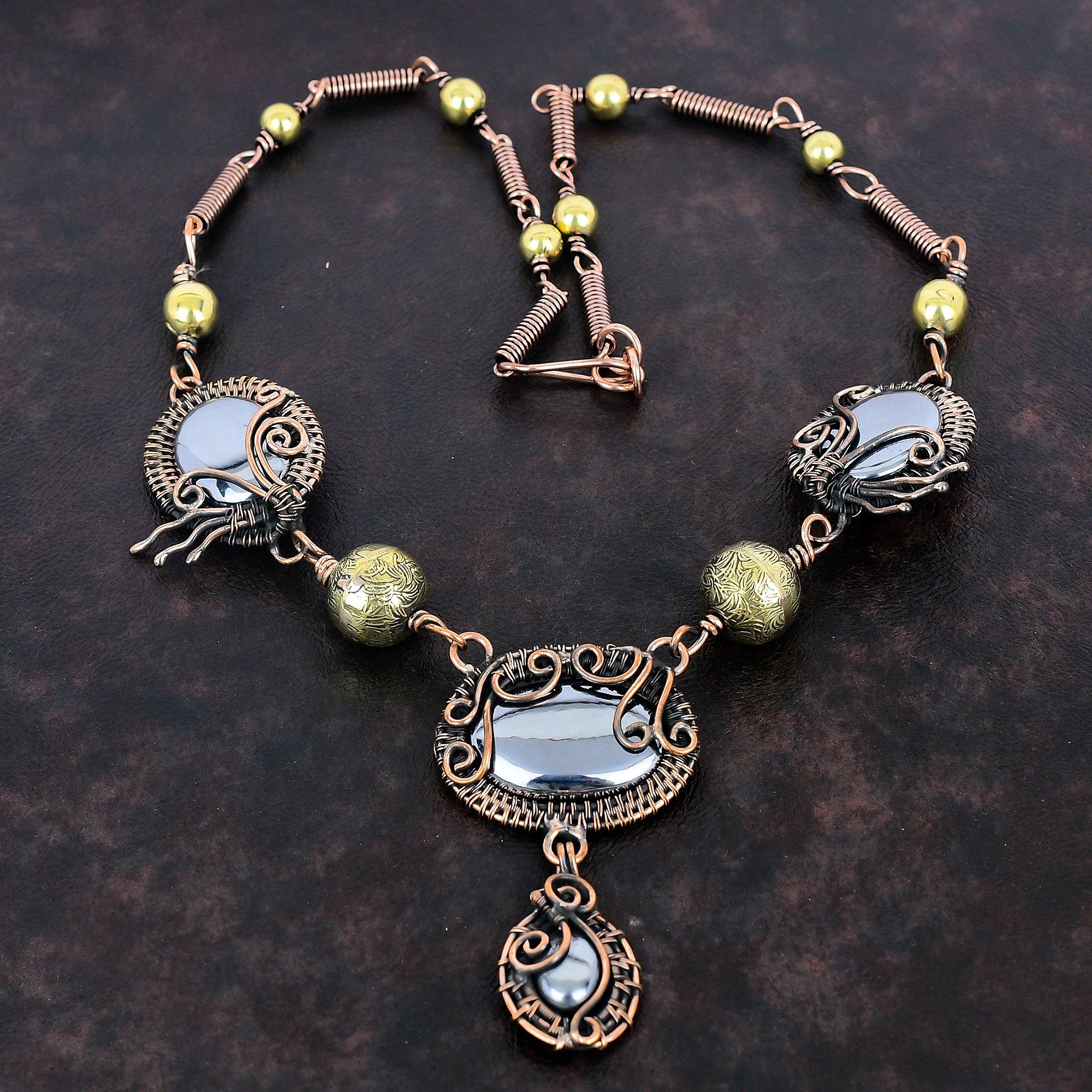 Shungite Necklace Copper Wire Wrapped Gemstone Necklace Adjustable Chain Necklace Handmade Necklace Copper Wire Wrap Jewelry Gifts For Wife