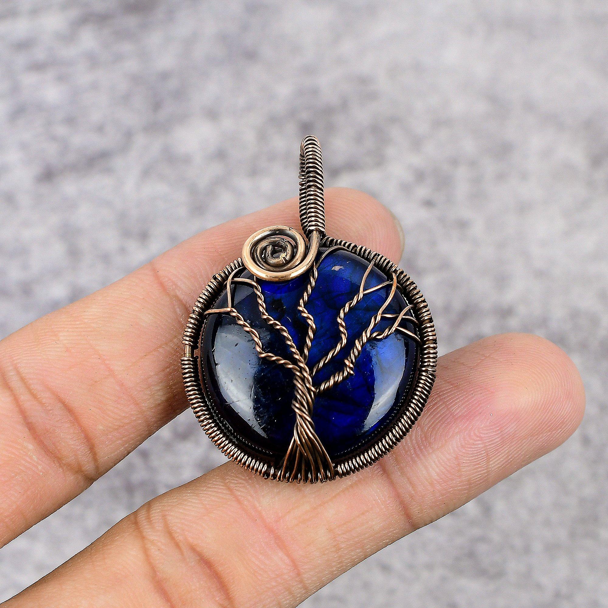 Blue Flash Labradorite Pendant, Handmade Gemstone 999 Copper Wire Wrapped Pendant Antique Jewelry, For Gift Silver Jewelry