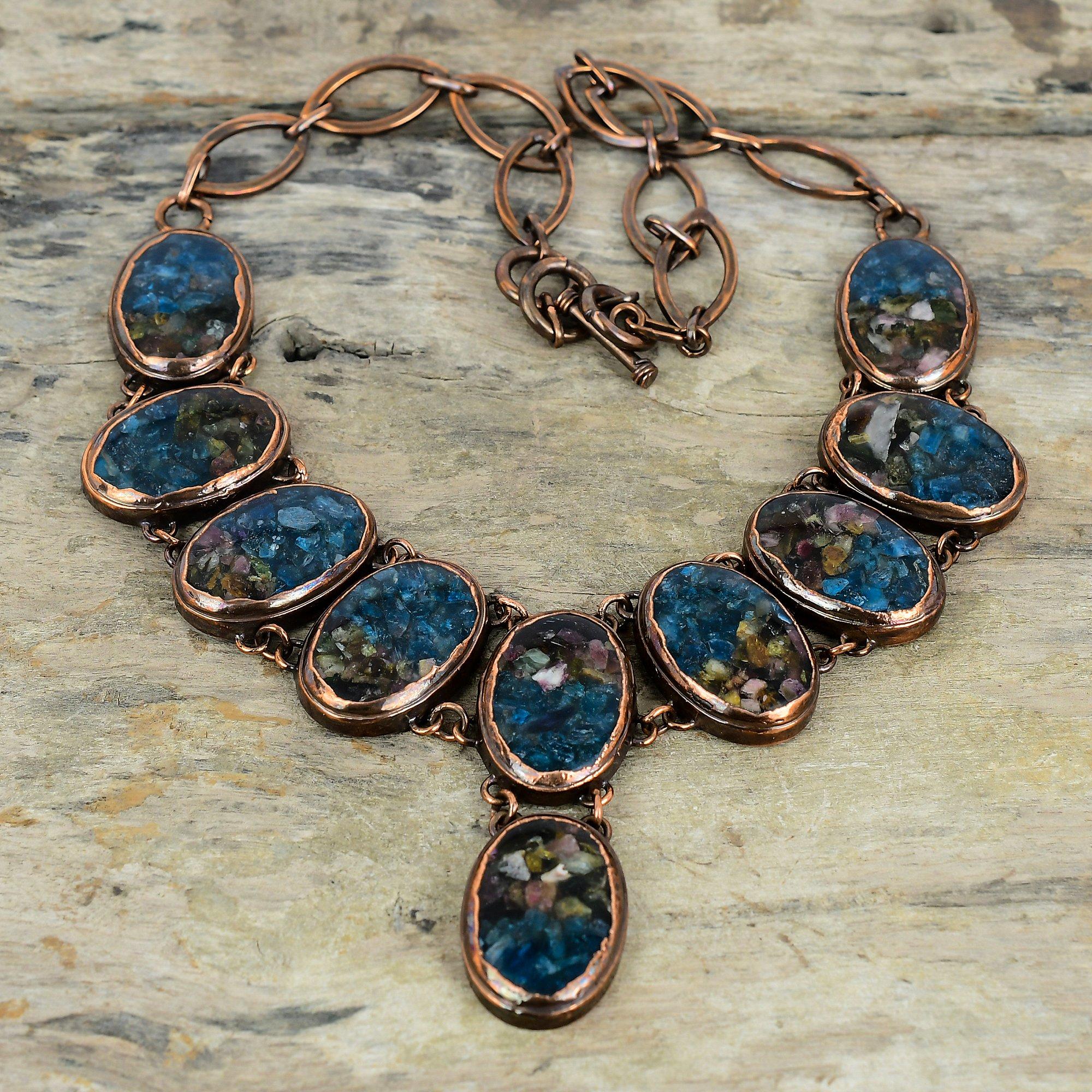 Watermelon Tourmaline Necklace Electroformed Copper Necklace Adjustable Chain Necklace Handmade Original Gemstone Jewelry Anniversary Gifts