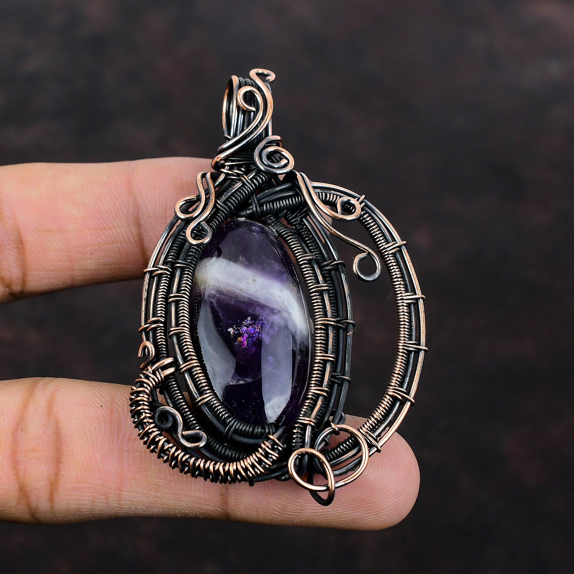 Chevron Amethyst Pendant Copper Wire Wrapped Gemstone Pendant Handmade Pendant Chevron Amethyst Copper Jewelry Ethnic Pendant Gift For Women