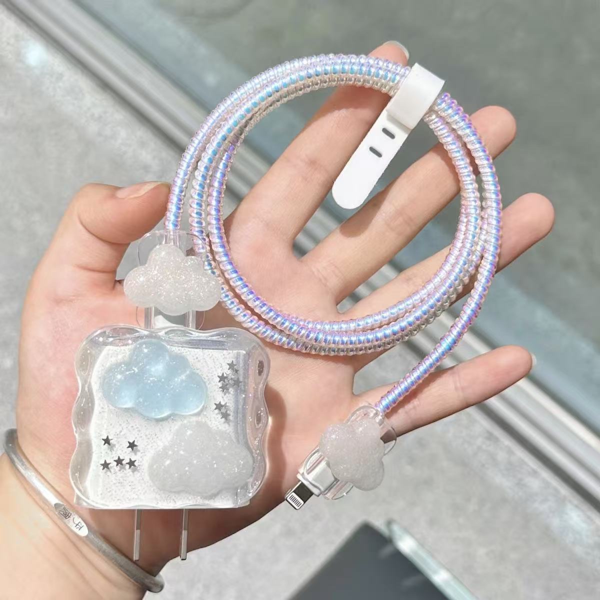 Fire-delt ladebeskyttelse, datakabelbeskyttelse, beskyttelsesdeksel for ladehode, egnet for IPhone 18/20w lader