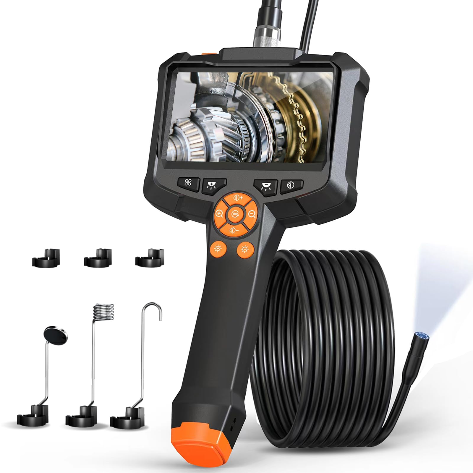 Industrielles Endoskop, 4,3'' IPS-Bildschirm 1080P HD Boroskop mit 8 einstellbaren LED-Leuchten, IP67 Wasserdichtes Endoskop, Schlangen-Inspektionskamera Handheld