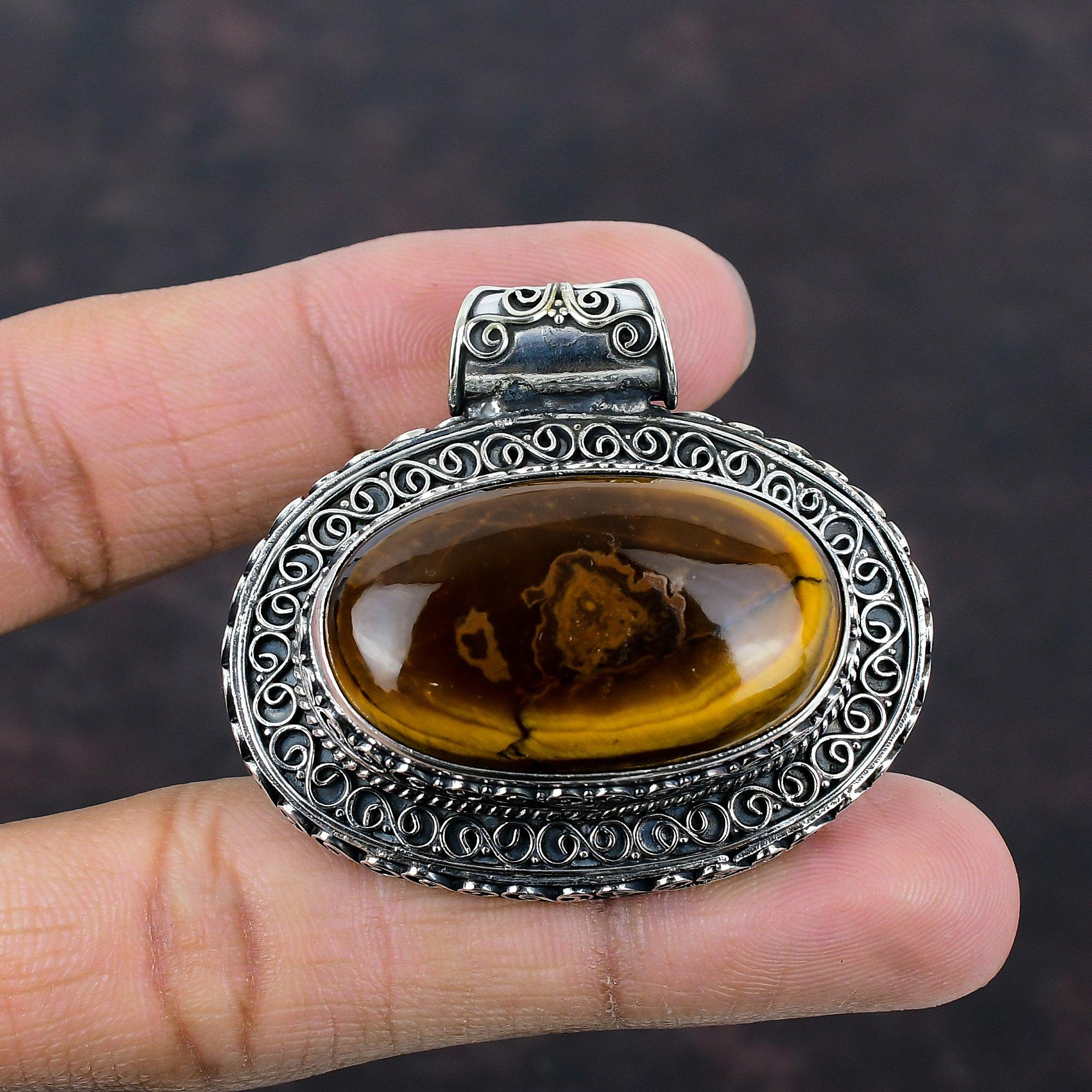 Marra Mamba Tiger Eye Pendant Natural Gemstone Pendant 925 Sterling Silver Pendant Handmade Antique Jewelry Anniversary Gift Vintage Pendant