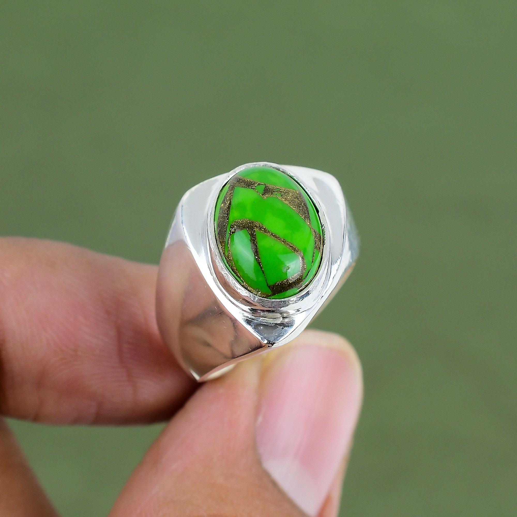 Copper Green Turquoise Ring 925 Sterling Silver Ring Real Gemstone Ring Unique Design Jewelry Handmade Ring For Gifts Available In Ring Size
