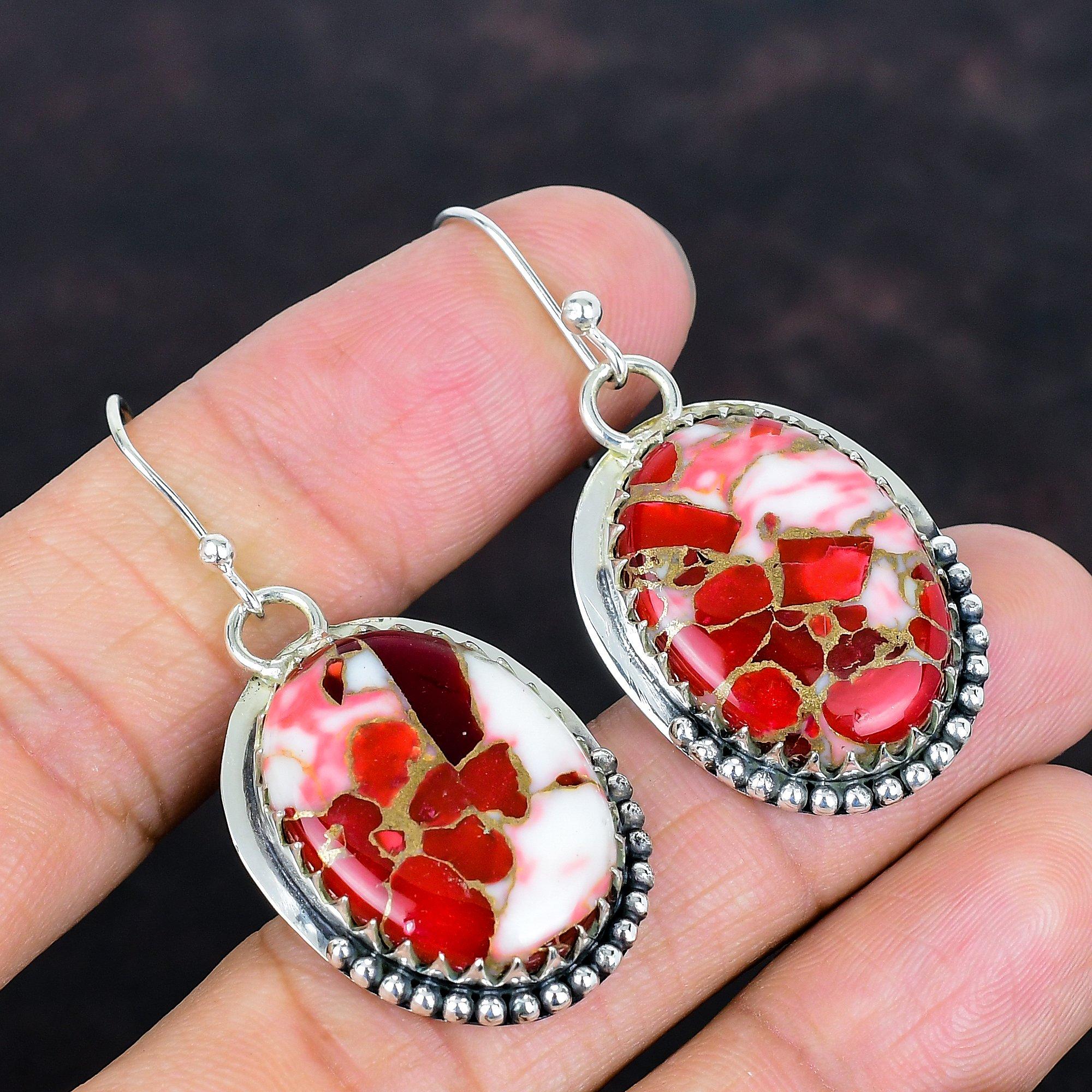 Kingman Red Mohave Copper Turquoise Earring Gemstone Dangle Earrings Handmade Boho Jewelry 925 Sterling Silver Earring Wedding Gifts for Her