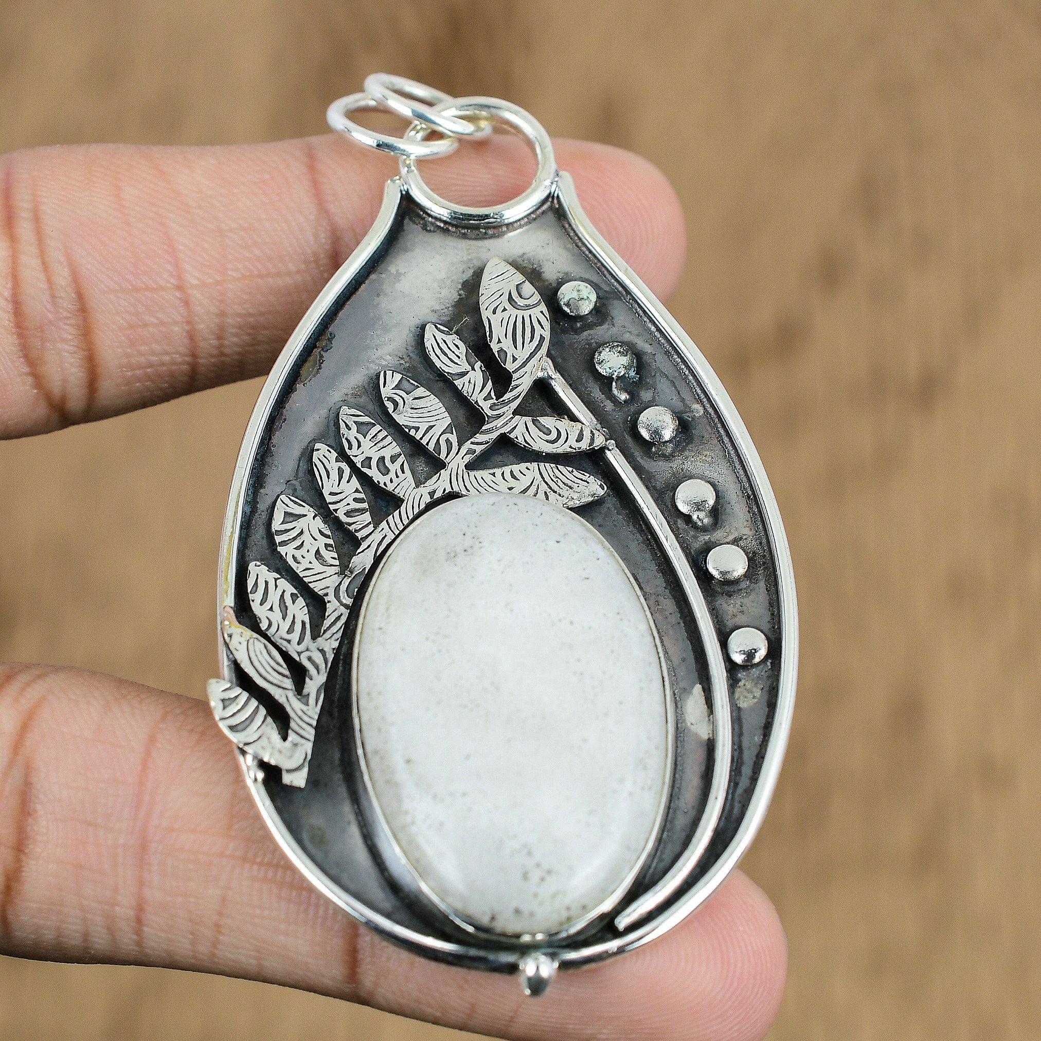 Gift For Her 925 Sterling Silver Natural Scolecite Gemstone Jewelry Pendant