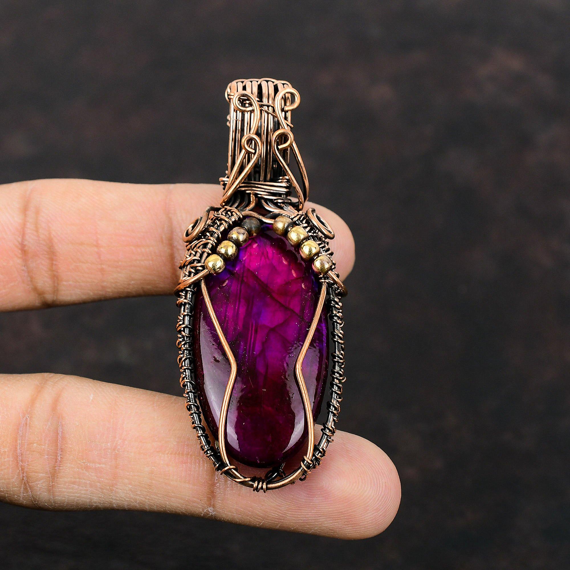 Purple Fire Labradorite Pendant Copper Wire Wrapped Pendant Handmade Stylish Pendant Copper Jewelry For Gift Wire Wrapped Gemstone Jewelry