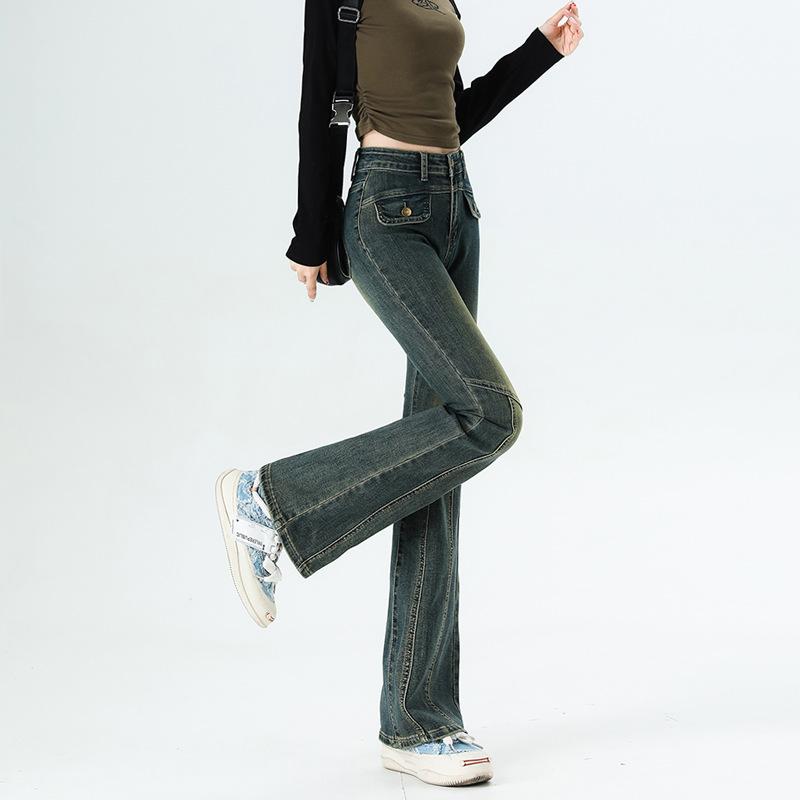 Spring and Summer Women's Jeans Vintage High-waisted Micro-large Pant Slim Thin Flared Trousers