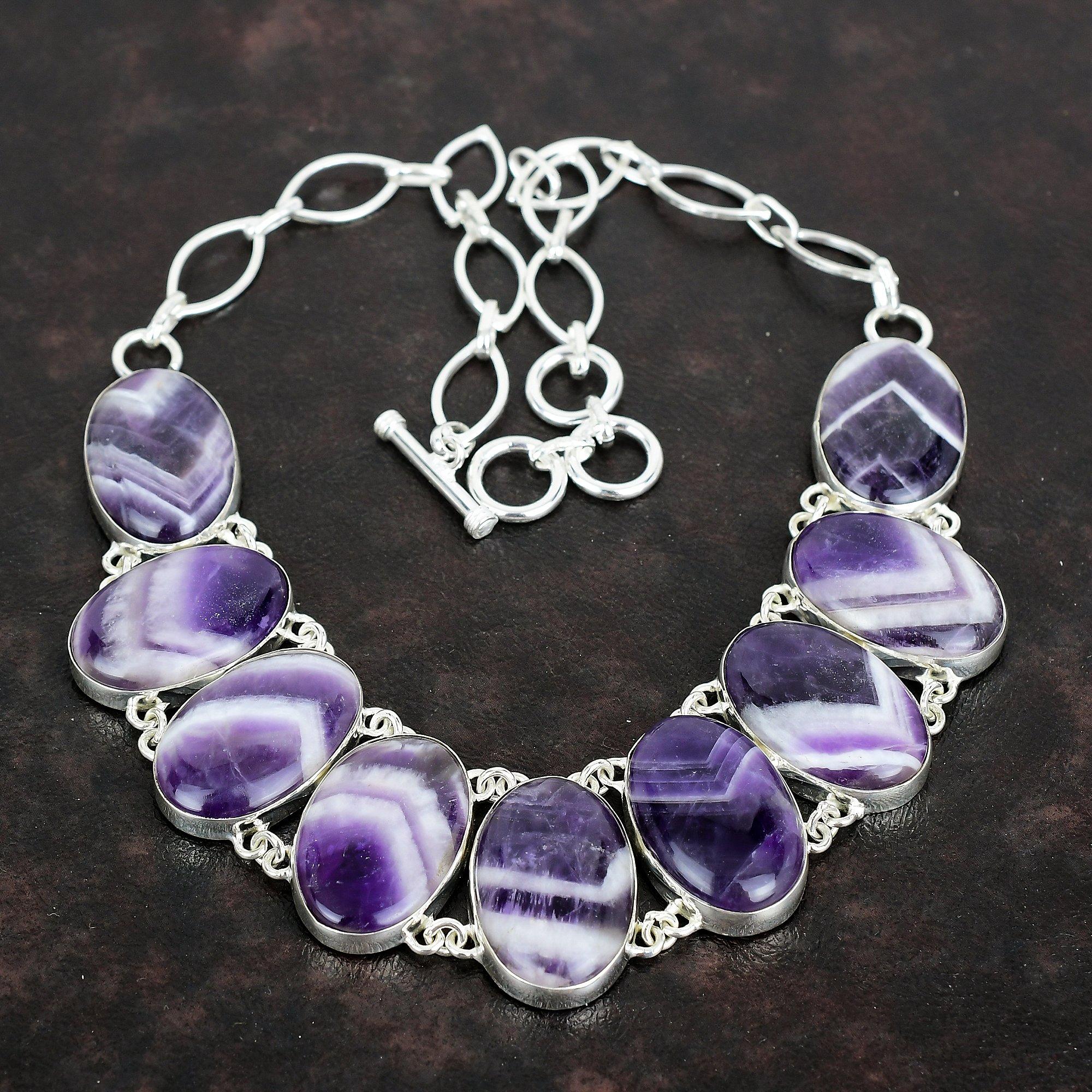 Chevron Amethyst Necklace 925 Sterling Silver Necklace Handmade Adjustable Chain Necklace Gemstone Jewelry Engagement Gifts Stylish Necklace