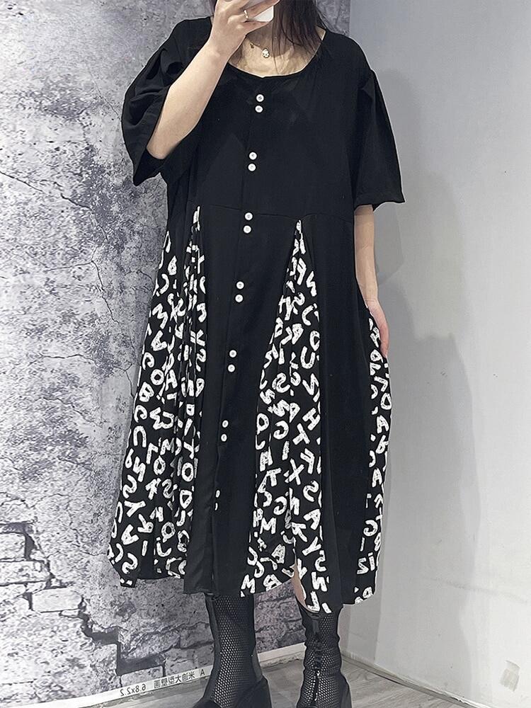 Xitao Lockeres Freizeitkleid mit kontrastfarbenem Buchstabendruck und Saum für Damen GJ0007