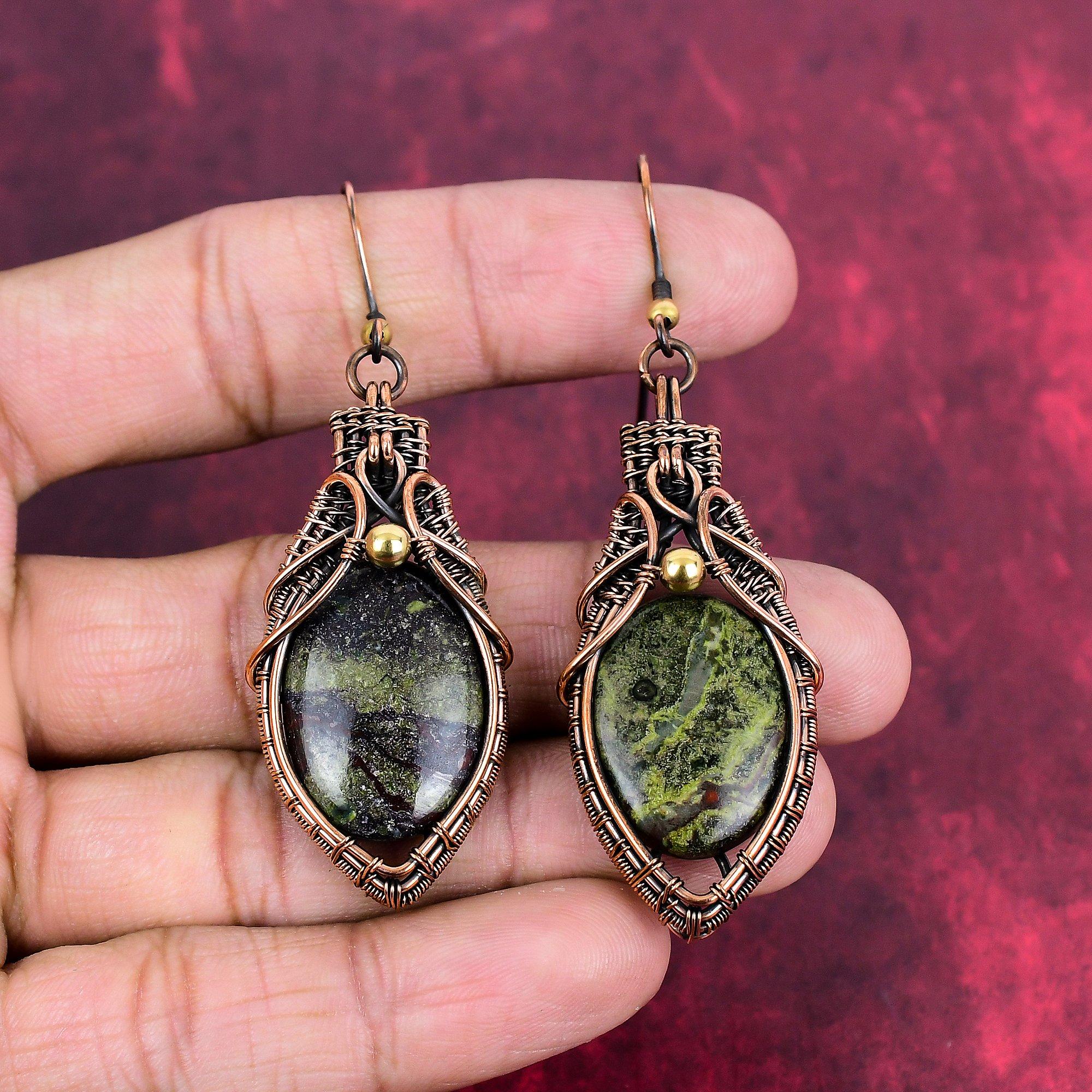 Drachenblutstein Ohrring Kupferdraht umwickelt Edelstein Ohrring Neuestes Design Schmuck Handgefertigte Ohrringe Kupferdraht Schmuck Verlobungsgeschenke