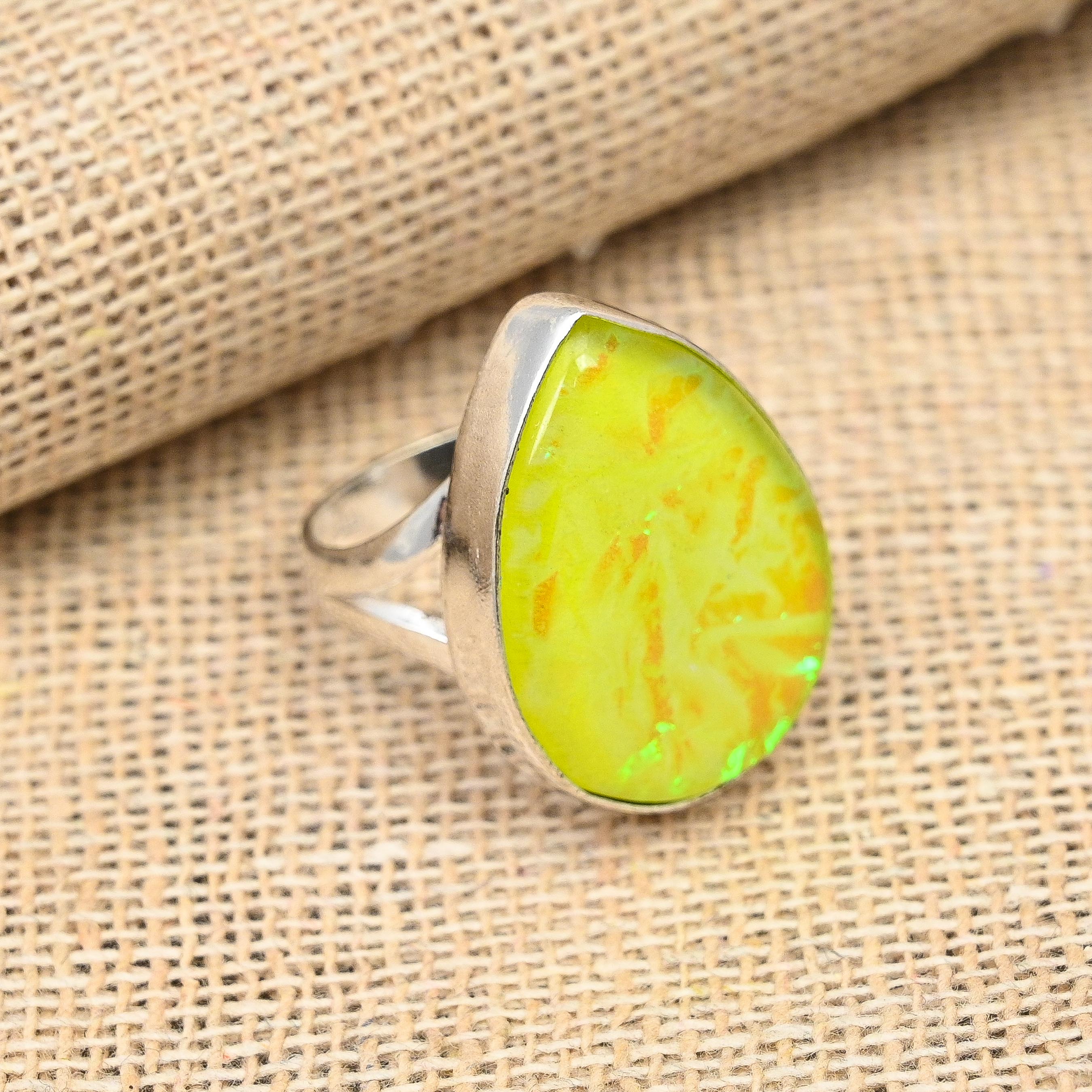 Yellow Australian Triplet Opal Gemstone Handmade Solid 925 Sterling Silver Ring Jewelry