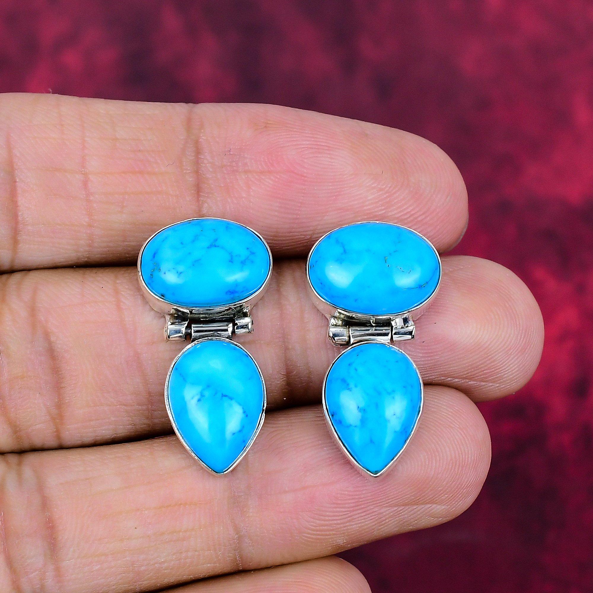 Turquoise 925 Solid Sterling Silver Earrings, Handmade Gemstone Earrings Jewelry, Gifts For Wife Brand New Earrings