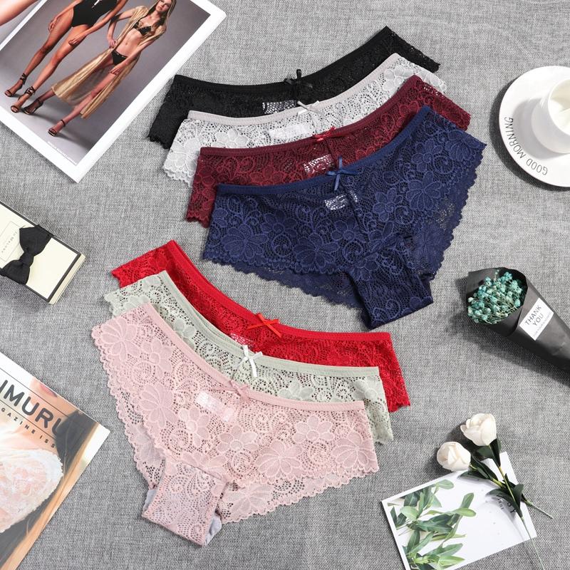 Sexy Lace Panties with Cotton Liner Women Underwear Transparent Briefs Low-waist