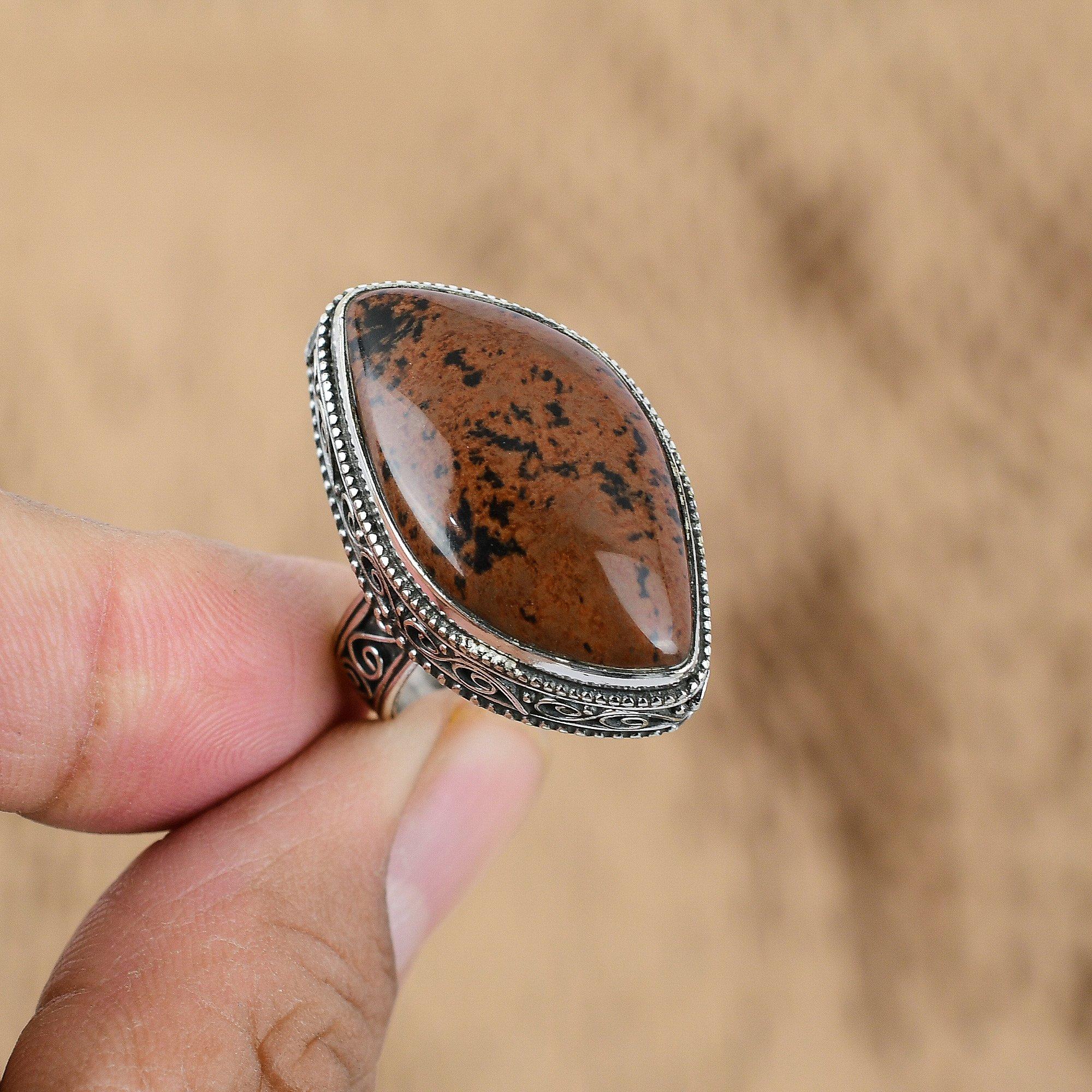 Natural Mahogany Obsidian Gemstone Multi Stone Vintage Ring Size 9 925 Silver