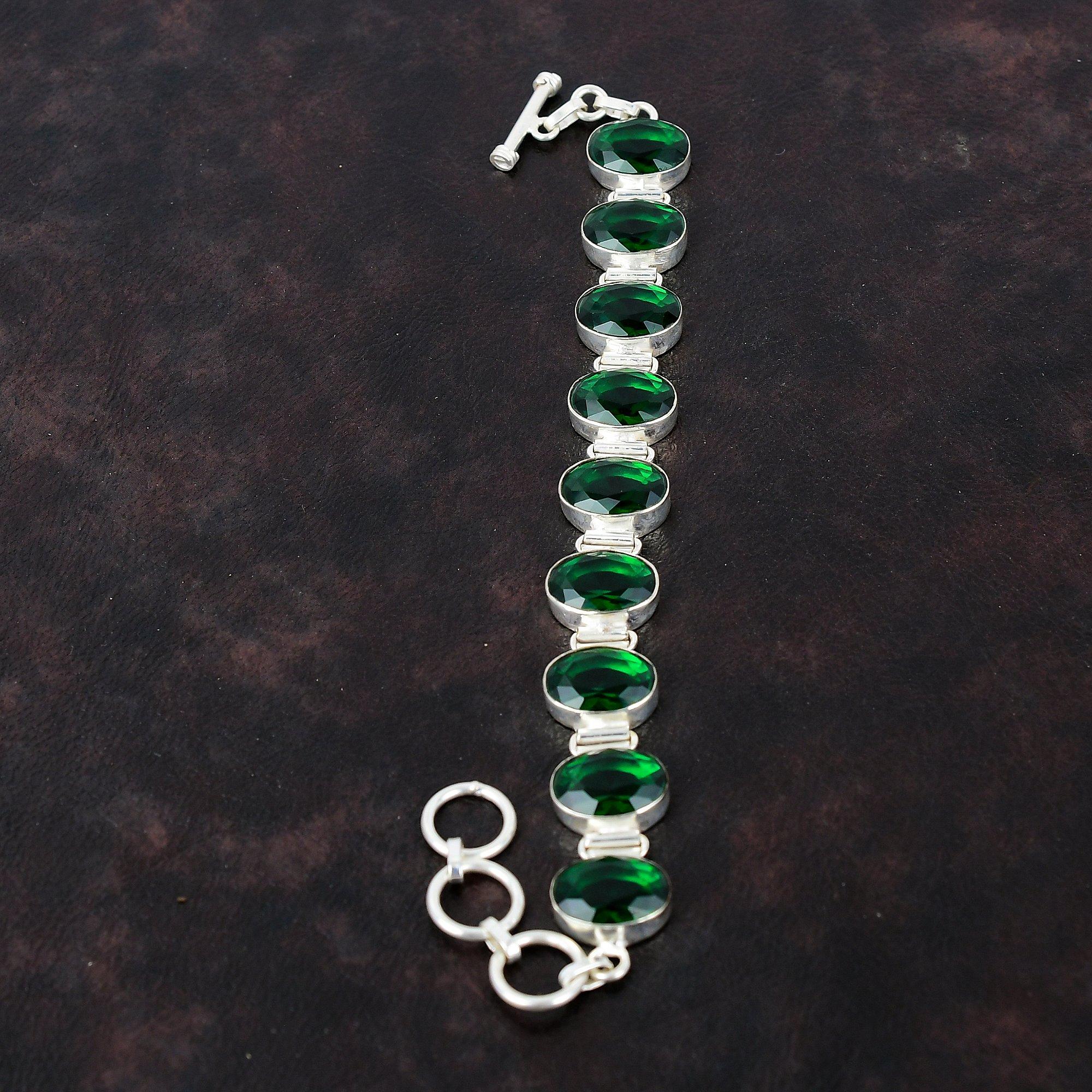 Faceted Chrome Diopside Bracelet Gemstone Bracelet 925 Sterling Silver Bracelet Adjustable Chain Bracelet Handmade Jewelry Engagement Gifts
