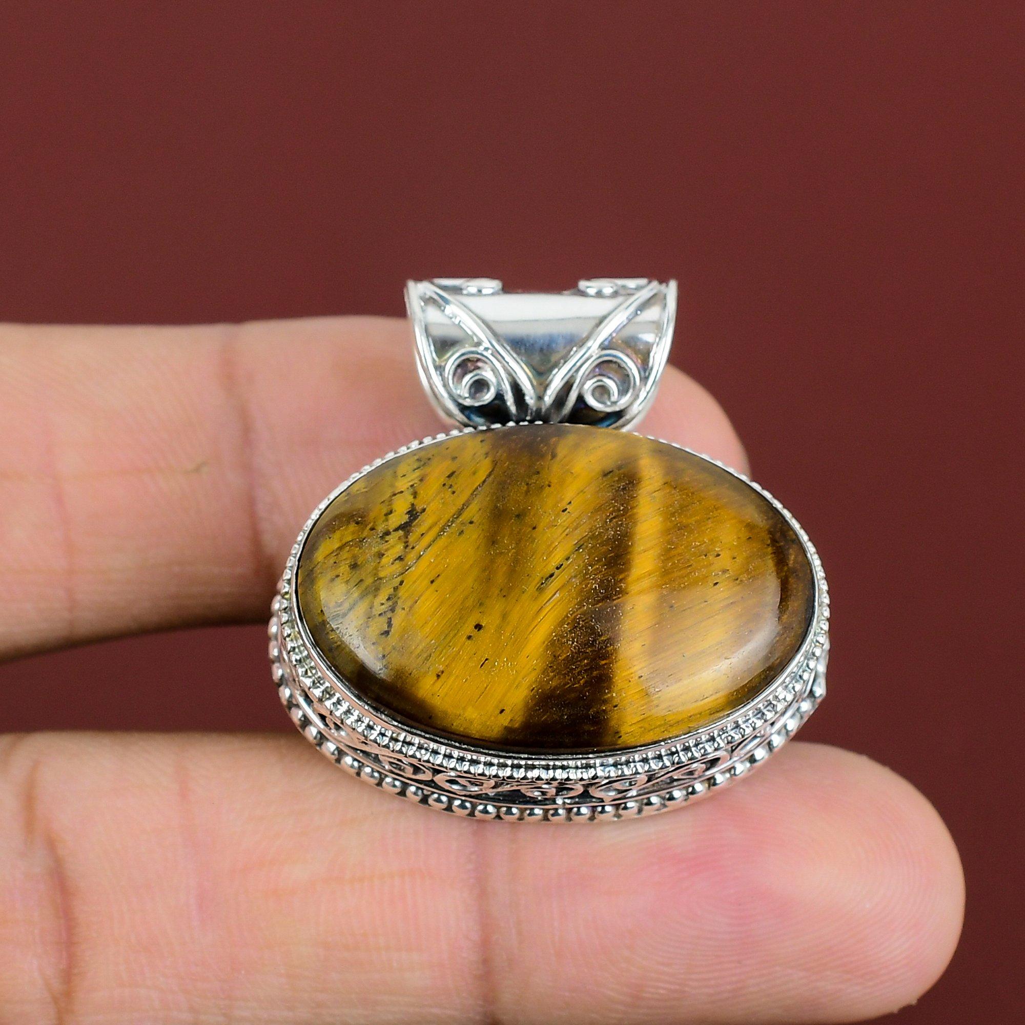 Tiger's Eye Pendant 925 Sterling Silver Pendant Handmade Gemstone Pendant Tiger's Eye Jewelry Vintage Pendant Gifts For Women Dainty Jewelry