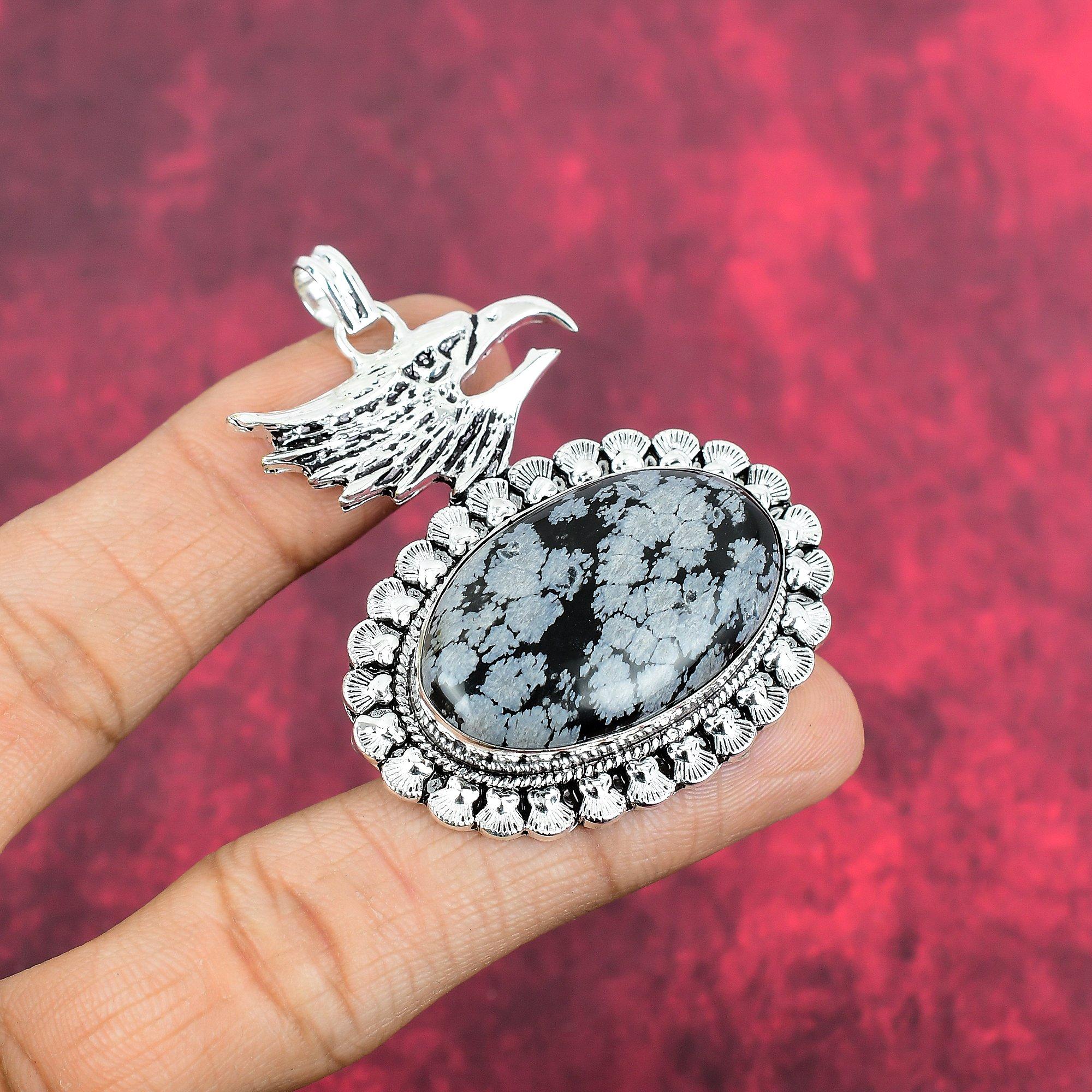 Snowflake Obsidian Pendant, 925 Solid Sterling Silver Gemstone Handmade Dainty Jewelry Pendant, For Her