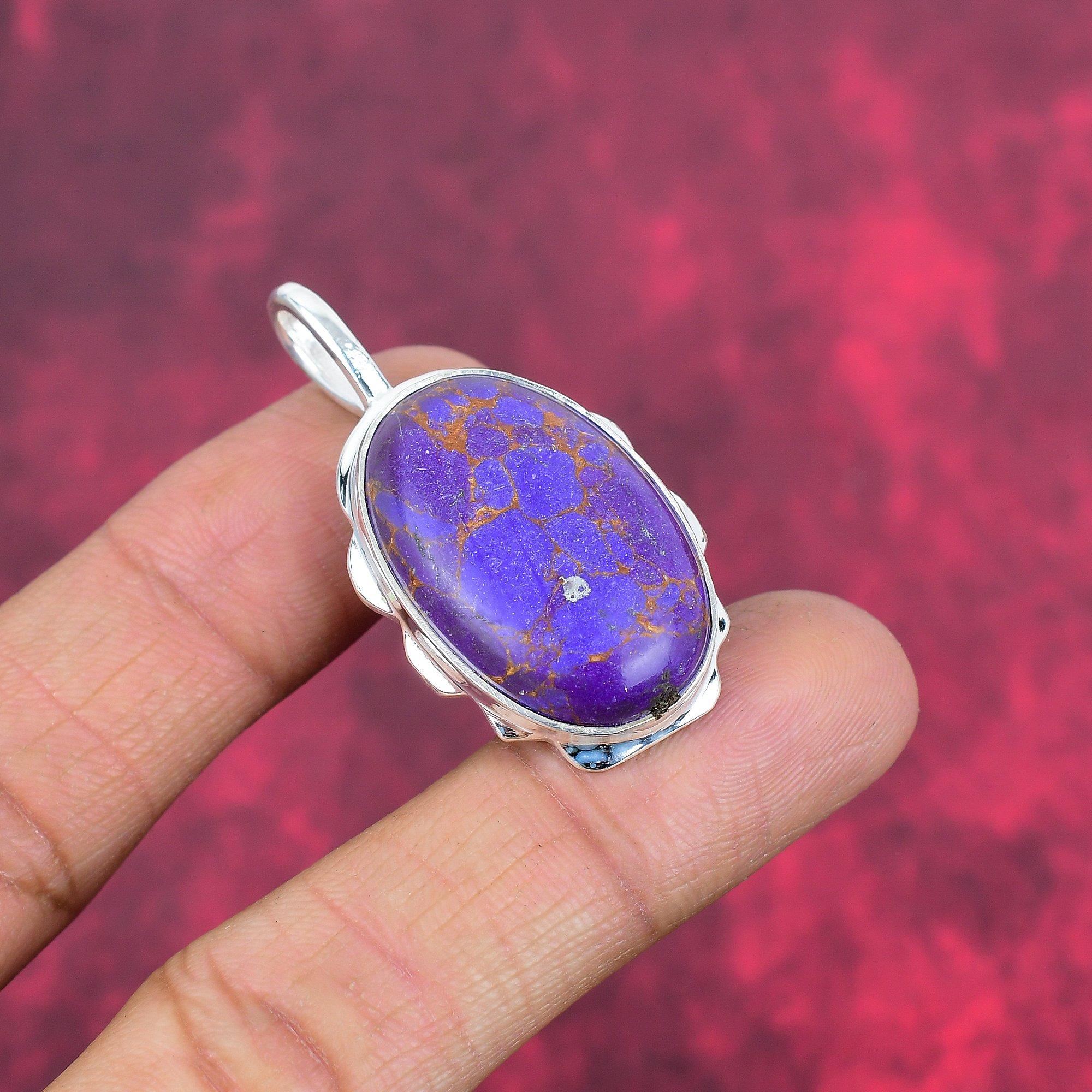 Pendentif turquoise en cuivre violet, bijoux en argent sterling massif 925, pendentif en pierre précieuse, cadeau pour elle, bijoux délicats faits à la main