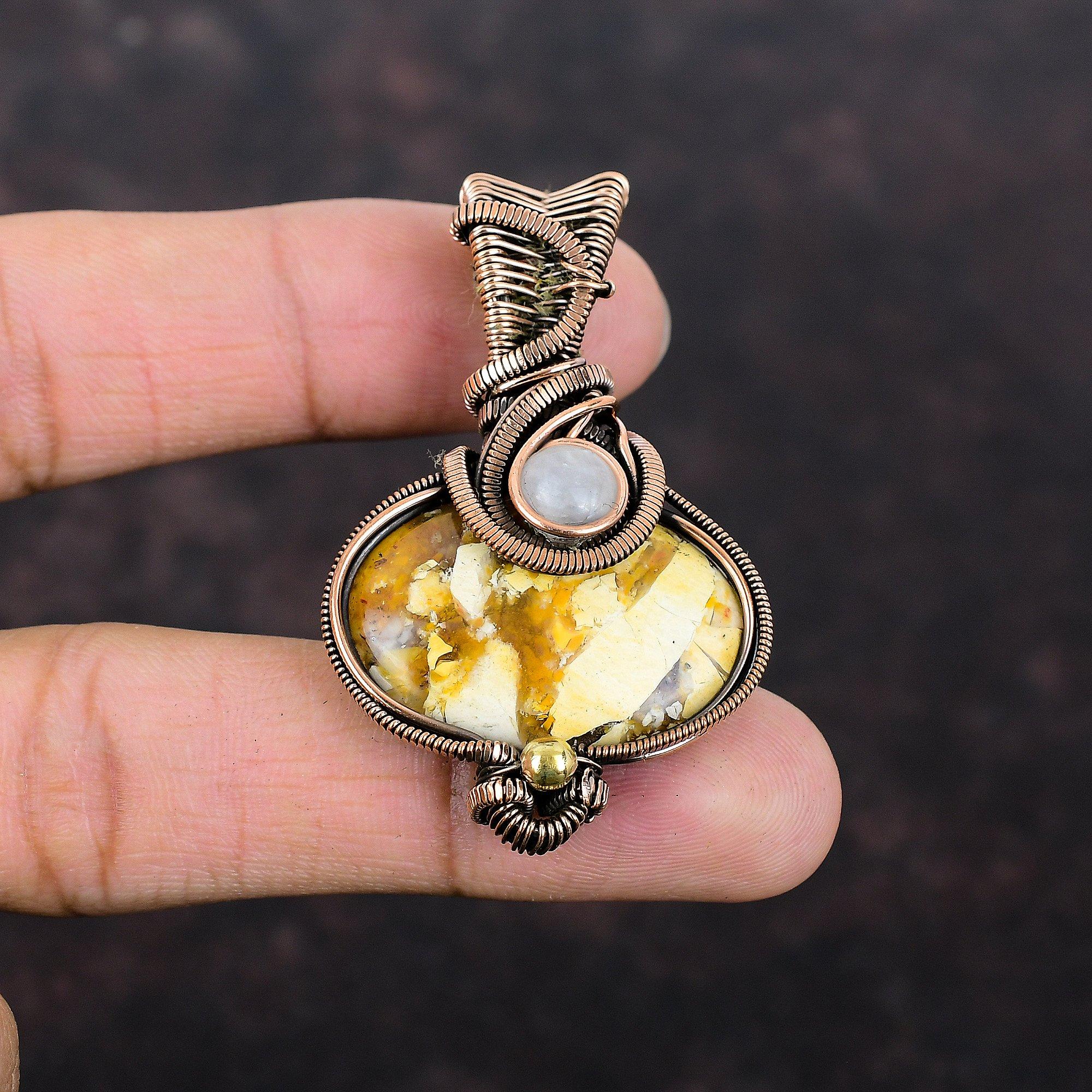 Brecciated Mookaite Pendant Copper Wire Wrapped Pendant Natural Gemstone Pendant Moonstone Pendant Handmade Copper Jewelry Anniversary Gift