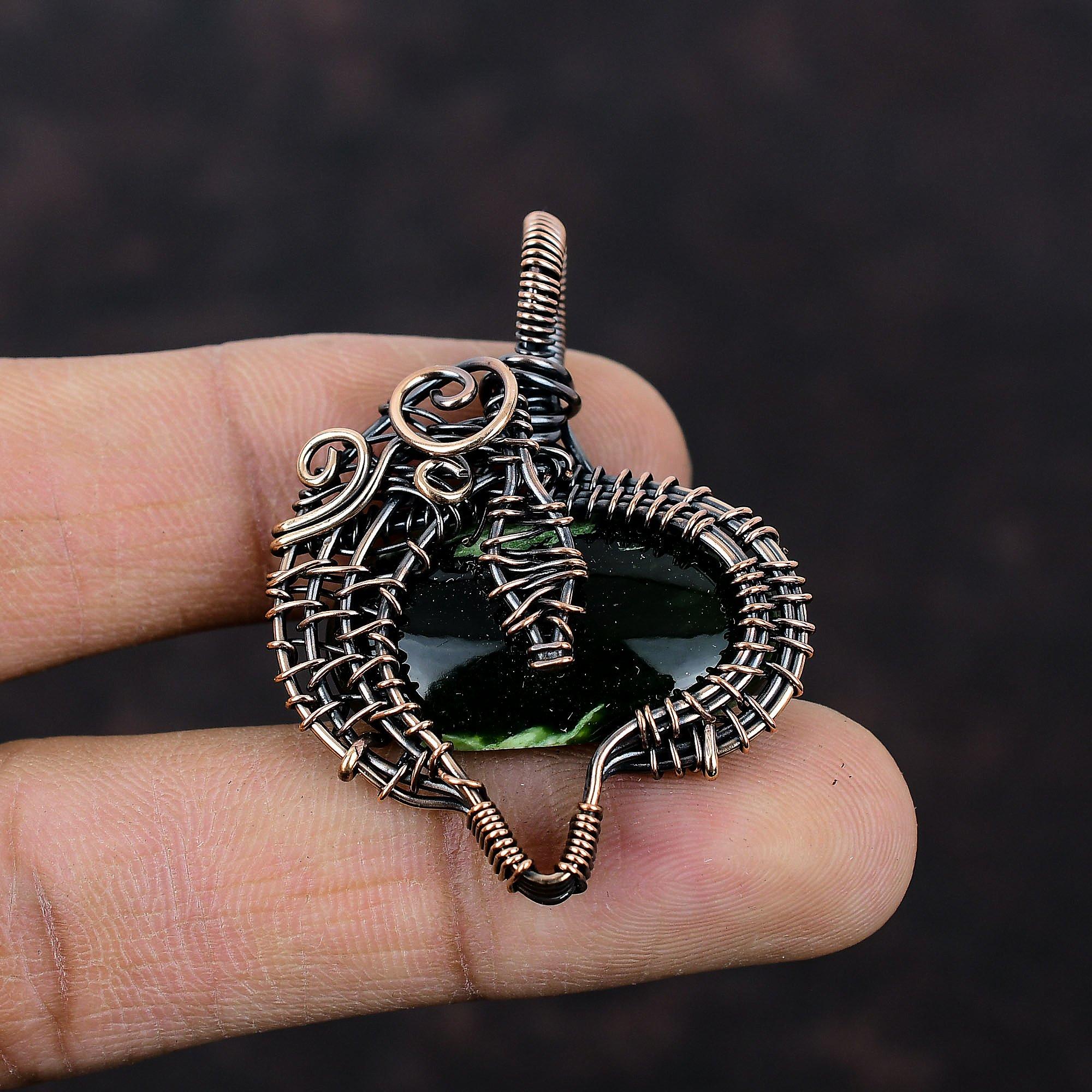 Australian Chrome Chalcedony Pendant Copper Wire Wrapped Jewelry Gemstone Pendant Handmade Jewelry Copper Wire Wrapped Pendant Gift For Mom
