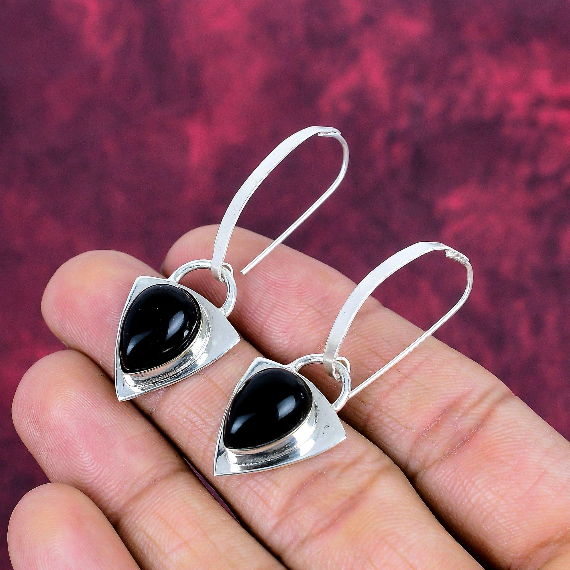 Black Onyx 925 Solid Sterling Silver Earrings, Handmade Gemstone Earrings Jewelry, Gifts For Wife Brand New Earrings