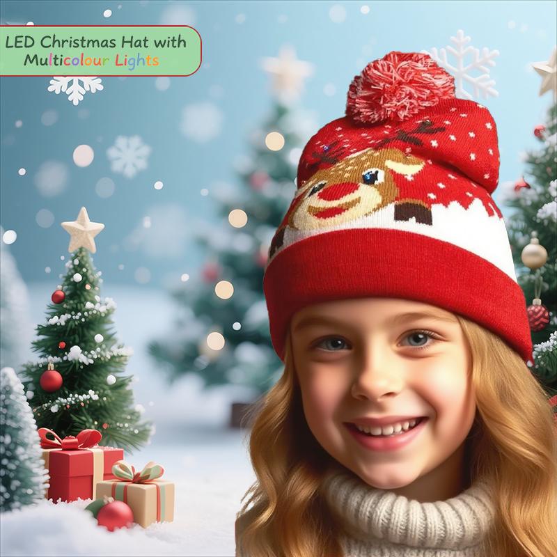 LED Knitted Christmas Hat with Light Up Feature for Kids and Adults, Ideal for New Year and Christmas Decoration