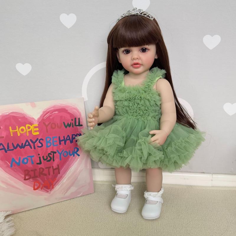 22 Inch Full Body Silicone Vinyl Reborn Toddler Girl Doll Betty Real Looking Newborn Babies Doll Wig Hair Standing Imitation Baby Doll Toys for Kids