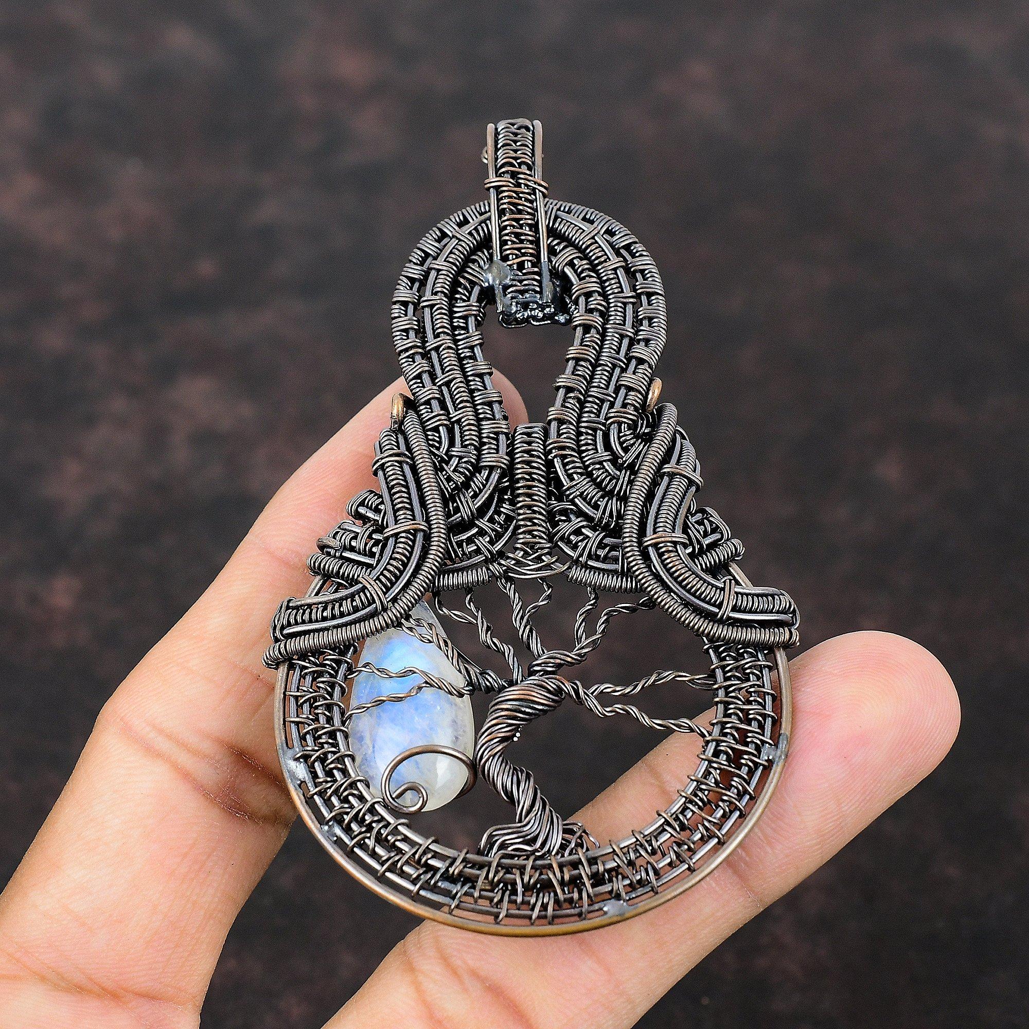 Tree Of Life Rainbow Moonstone Pendant Copper Wire Wrapped Pendant Tree Of Life Jewelry  Handmade Pendant Gemstone Copper Jewelry For Gift