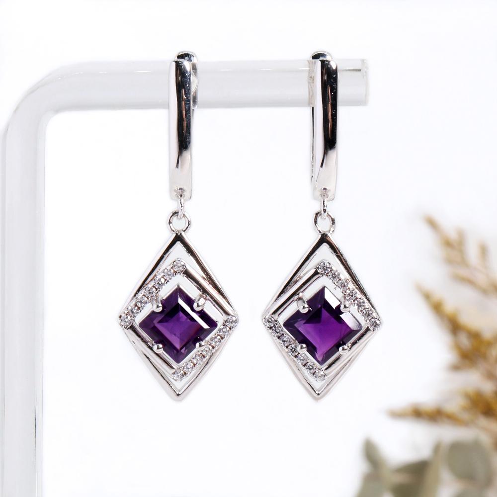 Luxury Design February Birthstone Natural African Amethyst Earrings 925 Silver Fine Jewelry for Women's Banquets & Birthday Gift