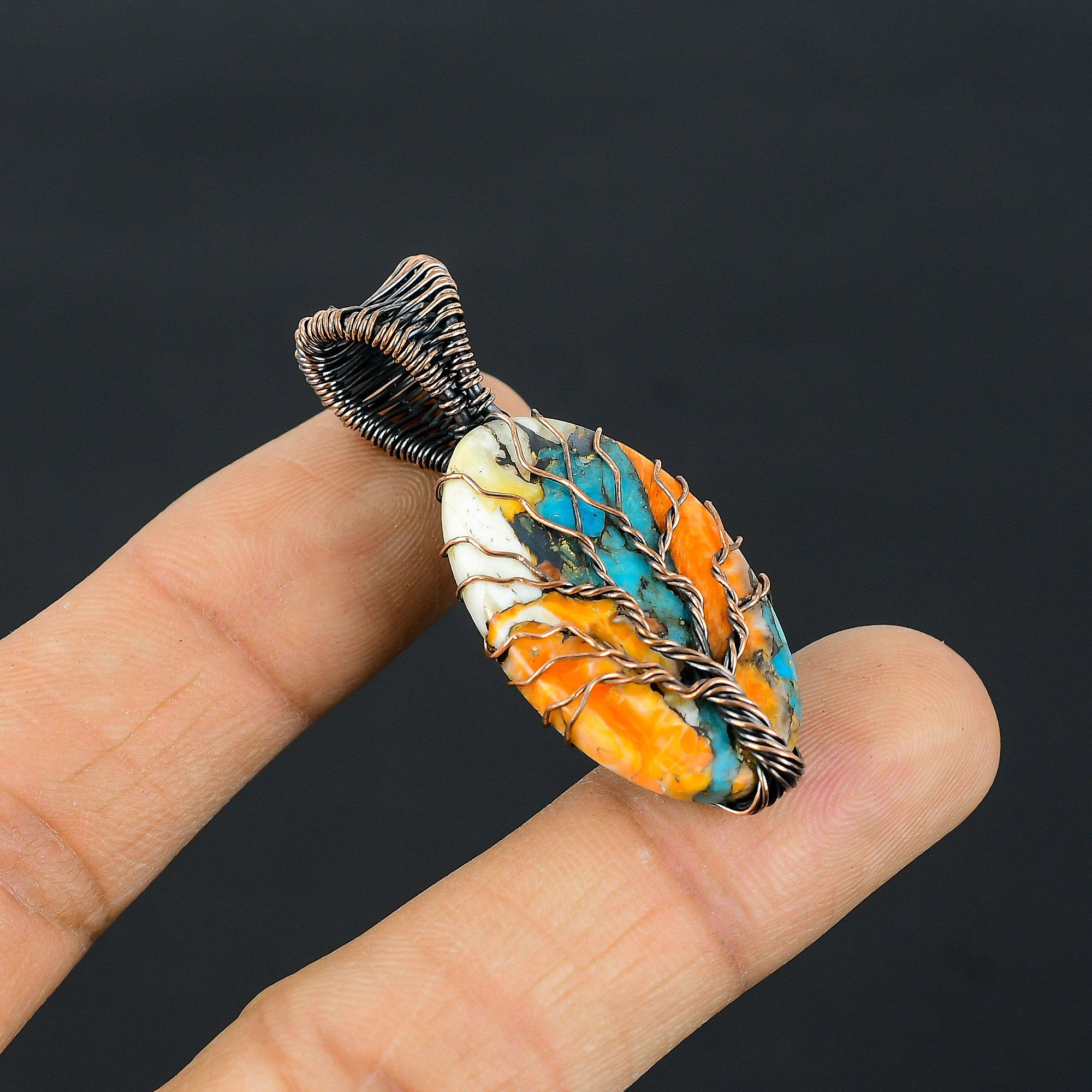 Tree of Life Multi Copper Spiny Oyster Gemstone Copper Wire Wrap Handmade Pendant Jewelry Gift For Love