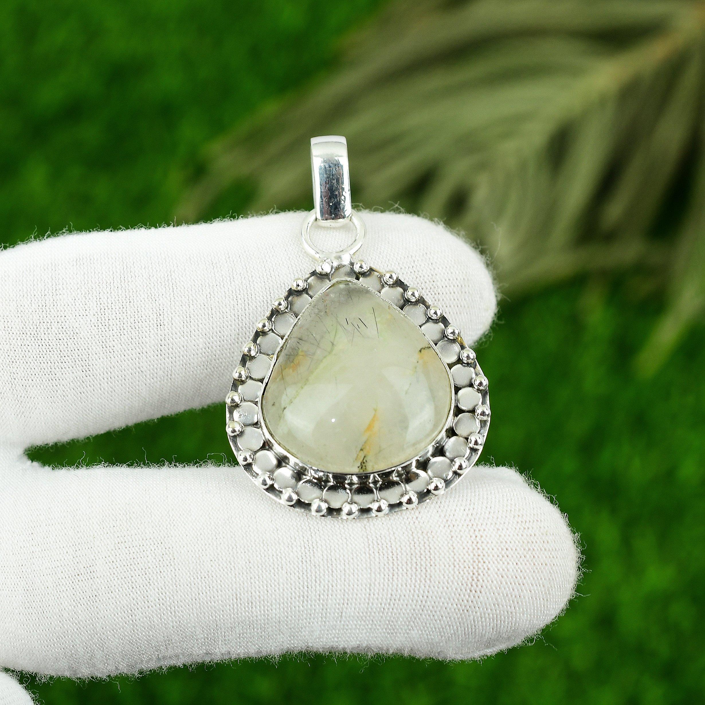 Gift For Women Pendant 925 Sterling Silver Natural Golden Rutile Gemstone