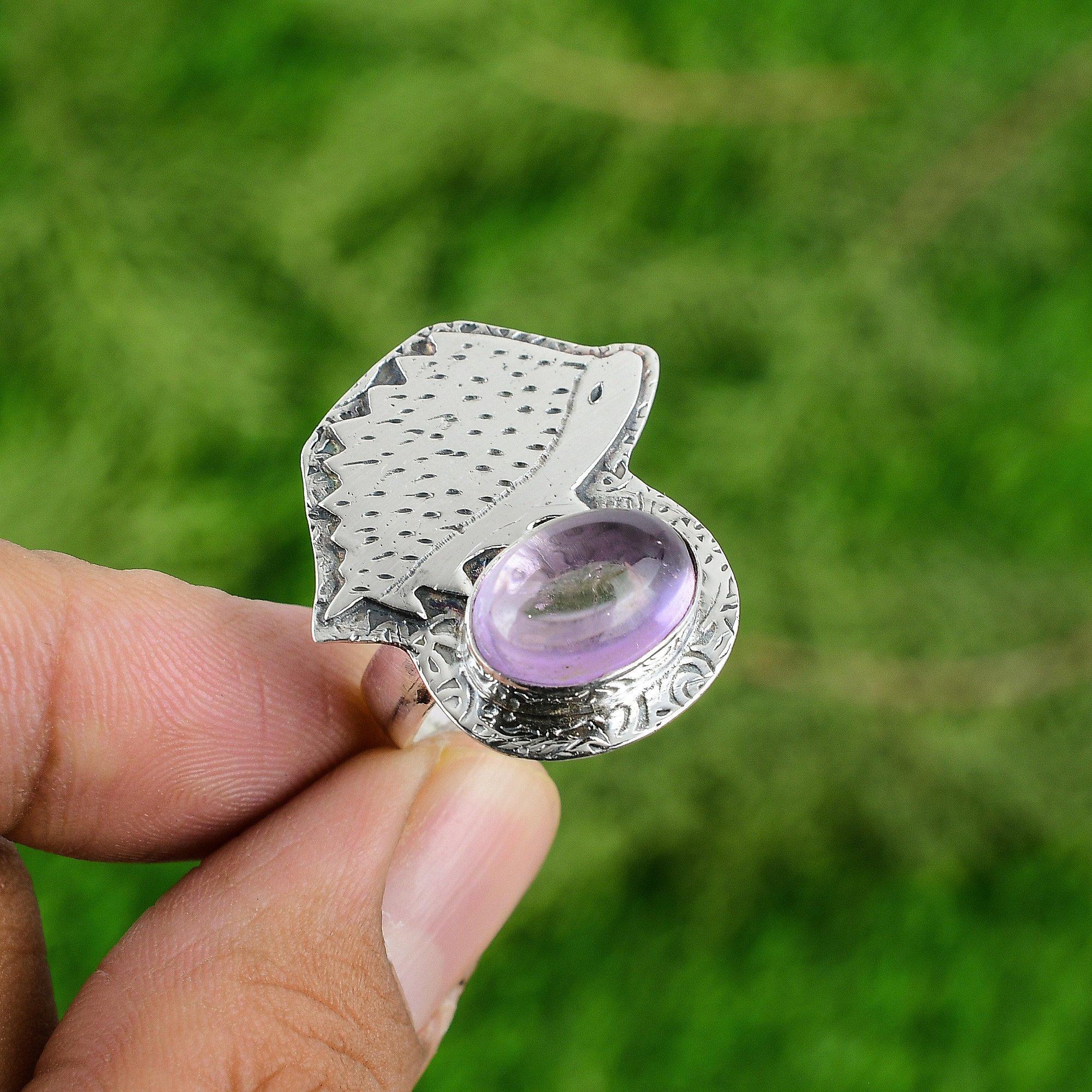 Sterling Silver Natural African Amethyst Statement Mother February Birth Ring