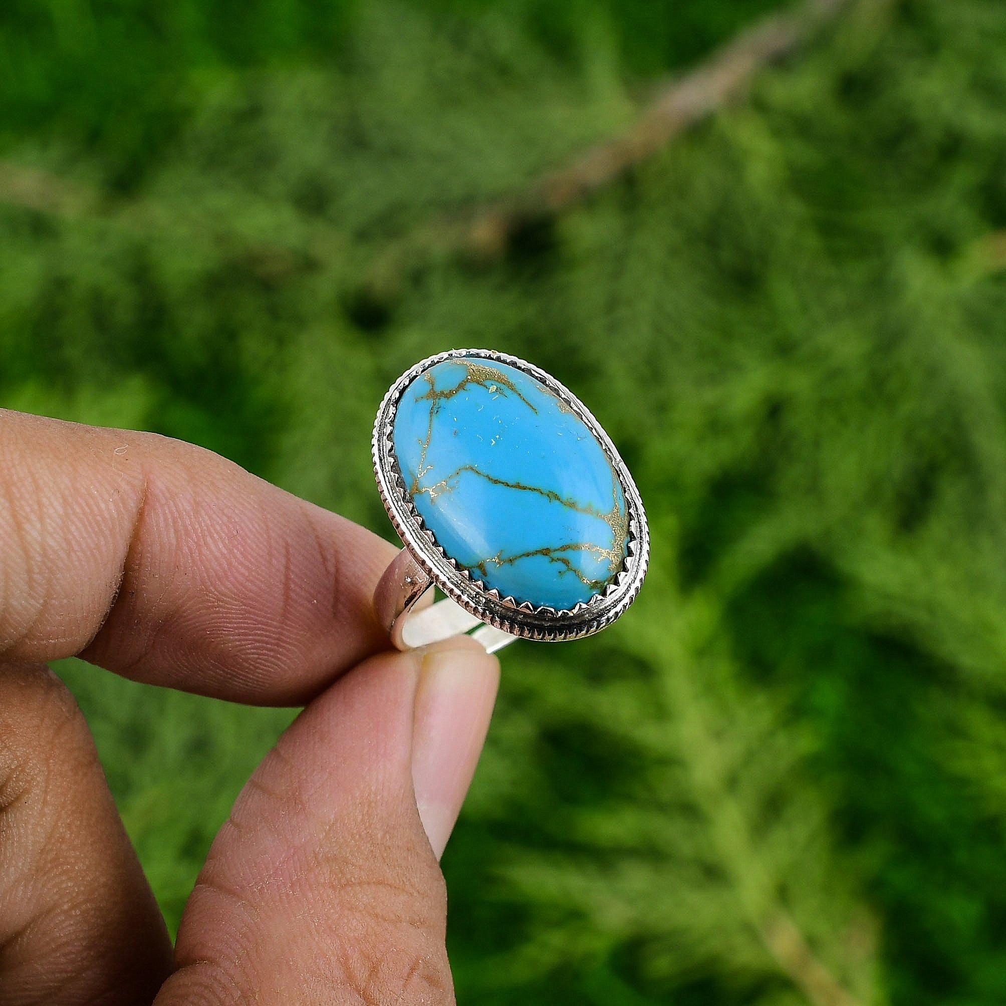 Natural Copper Arizona Turquoise Promise Statement Multi Stone Ring 925 Silver