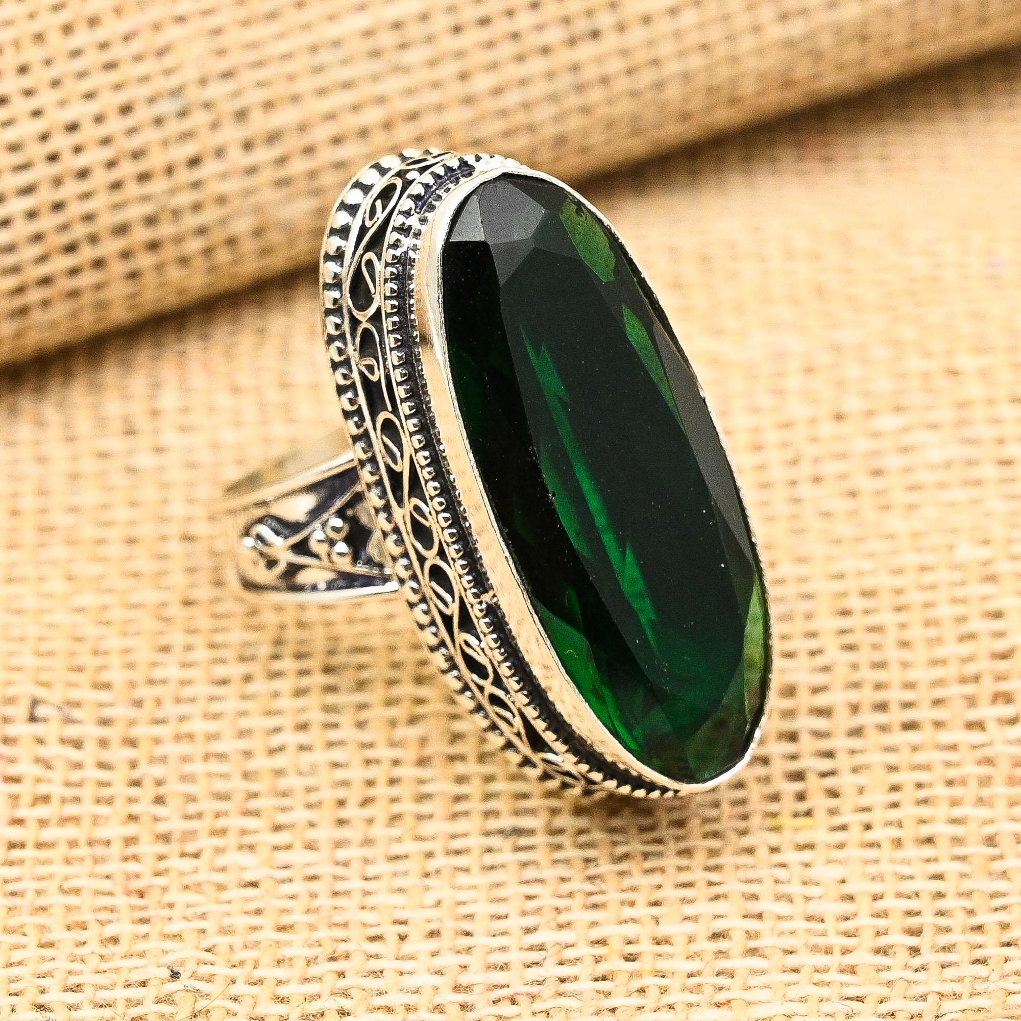 Kromdiopsid Ädelsten 925 Sterling Silver Handgjord Underbar Smyckesring