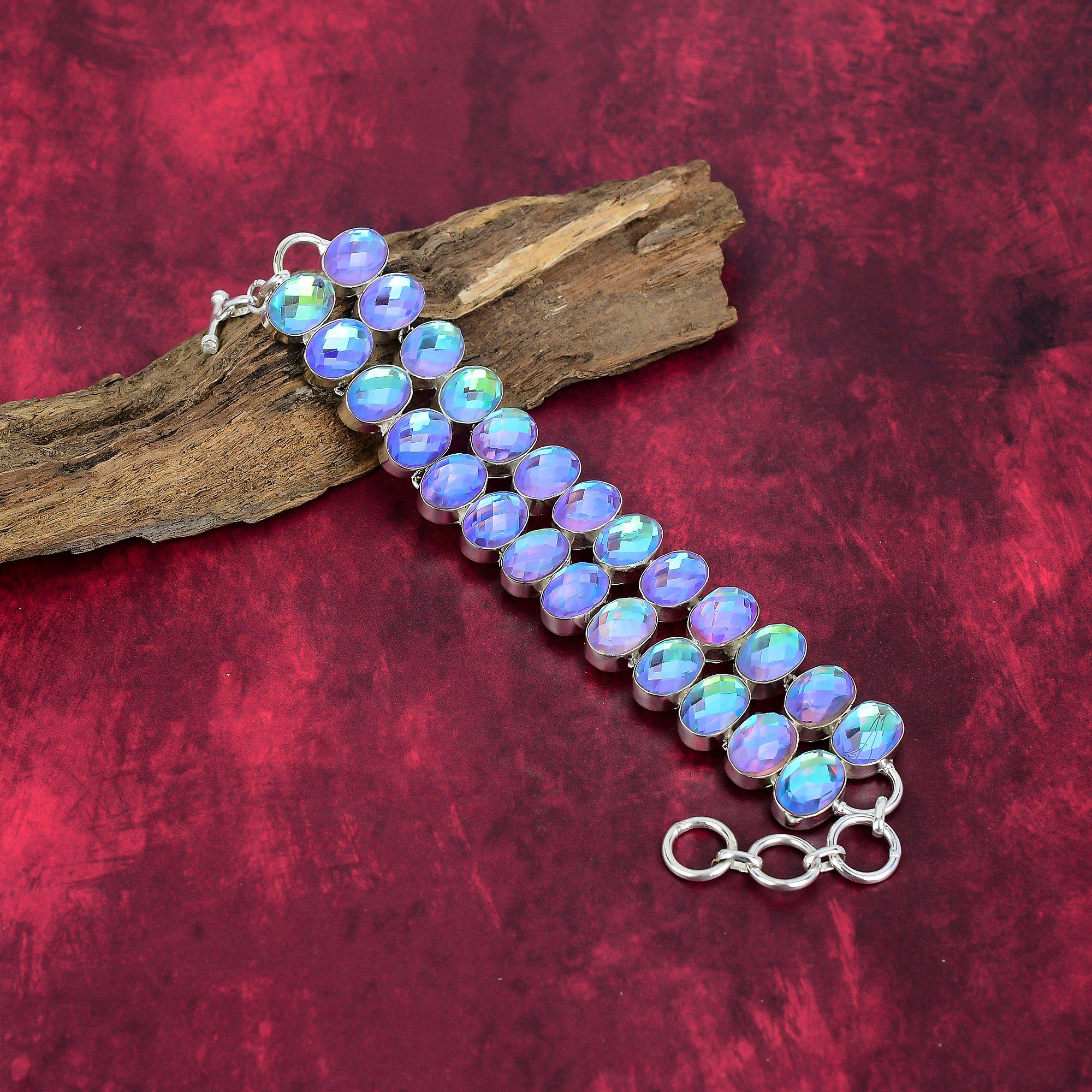 Bracelet en topaze mystique à facettes, bracelet en argent sterling massif 925, bijoux en pierres précieuses faits à la main, cadeaux pour femme, bracelet tout neuf