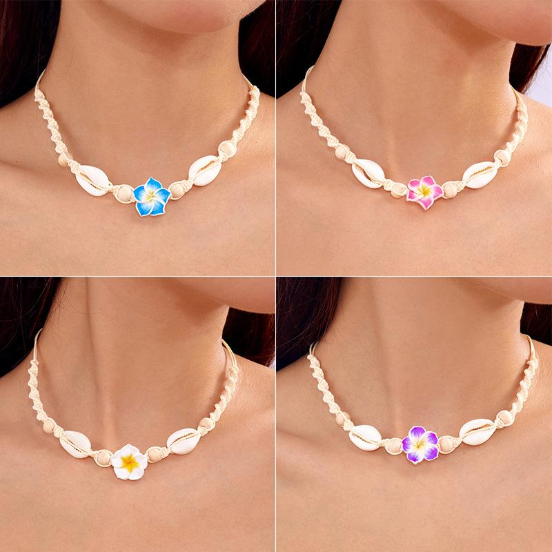 Bohemia Sea Shell Choker Necklace For Women Fashion Summer Sweet Flower Pendant Hand-woven Rope Neck Chain Jewelry Accessory