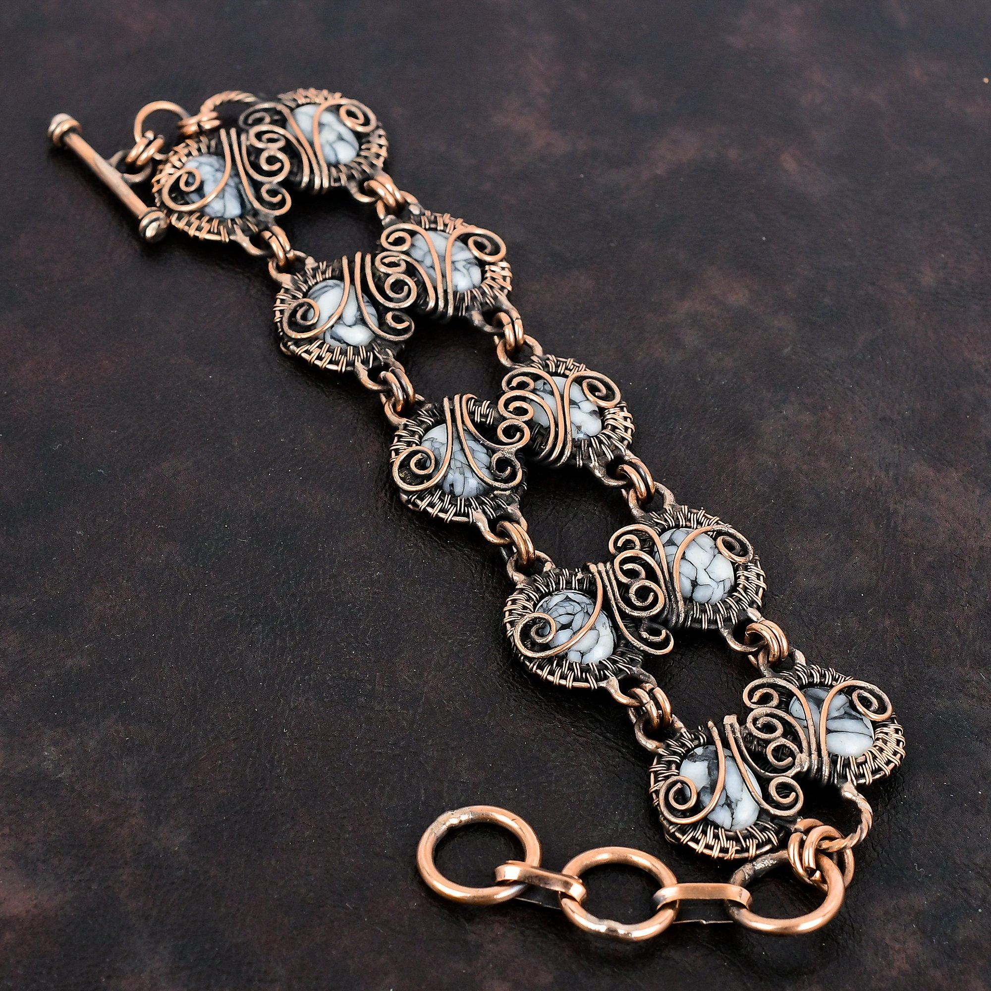 Pinolith Jasper Brățară învelită cu sârmă de cupru Brățară cu lanț reglabilă Bijuterii de cupru Brățară cu pietre prețioase lucrate manual Bijuterii pentru cadou