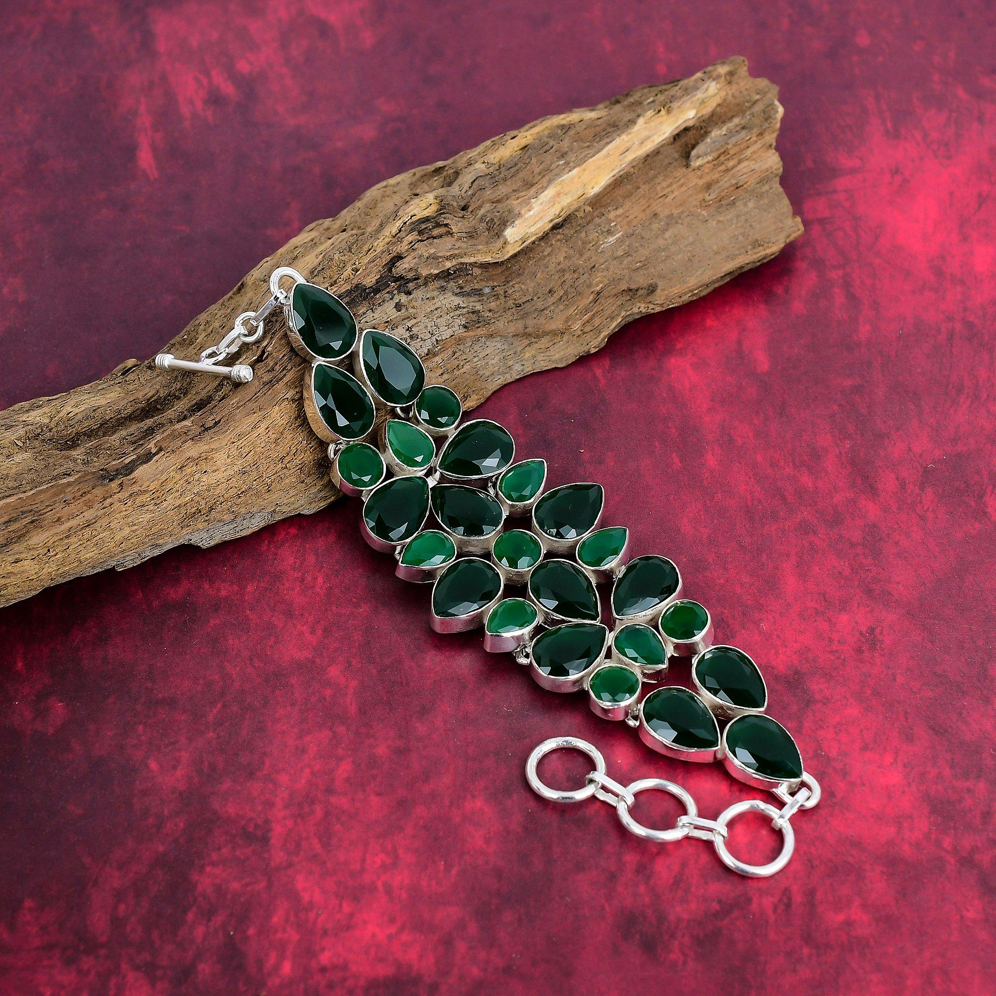 Green Onyx Bracelet Handmade Gemstone Jewelry, 925 Sterling Silver Bracelet, Adjustable Chain Bracelet, Gift For Mom Dainty Bracelet