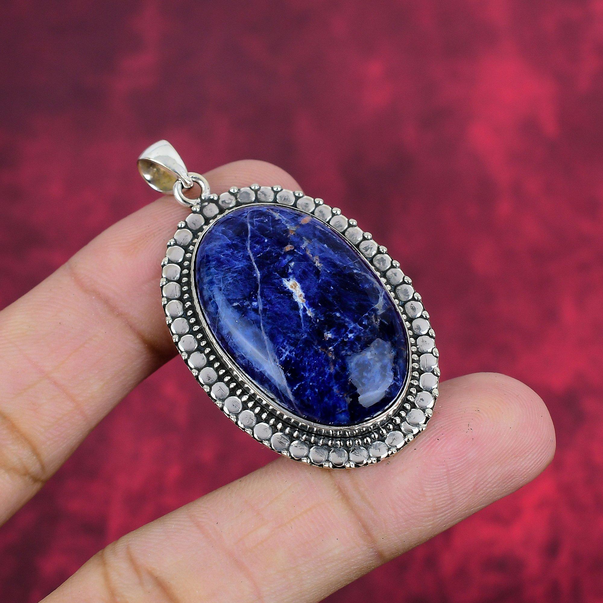 Pandantiv Sodalite, pandantiv din argint solid 925 bijuterii cu pietre prețioase lucrate manual, cadouri pentru soție pandantiv nou-nouț