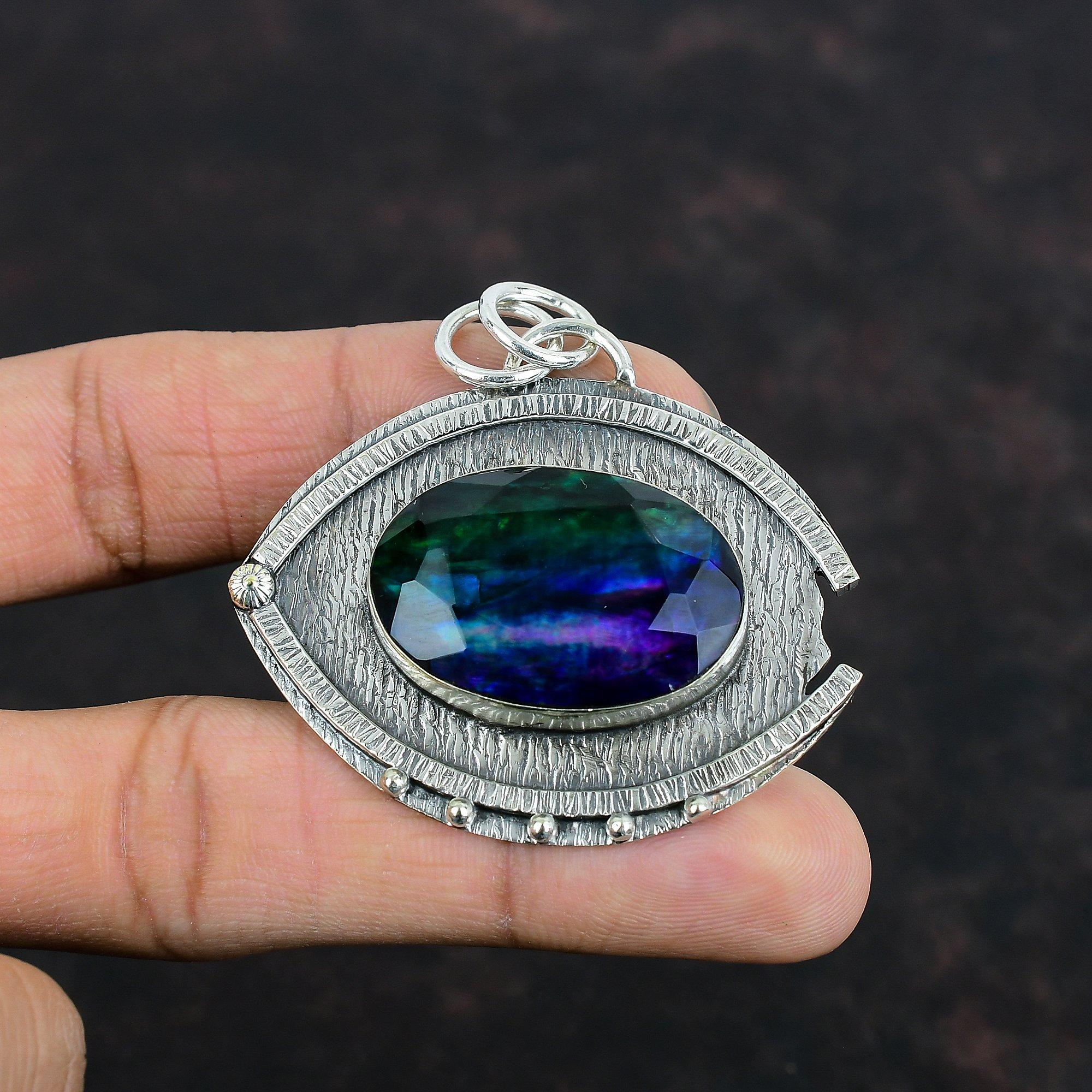 Faceted Ammolite Pendant Genuine Gemstone Jewelry Handmade Pendant 925 Sterling Silver Pendant Designer Jewelry Statement Pendant For Gifts