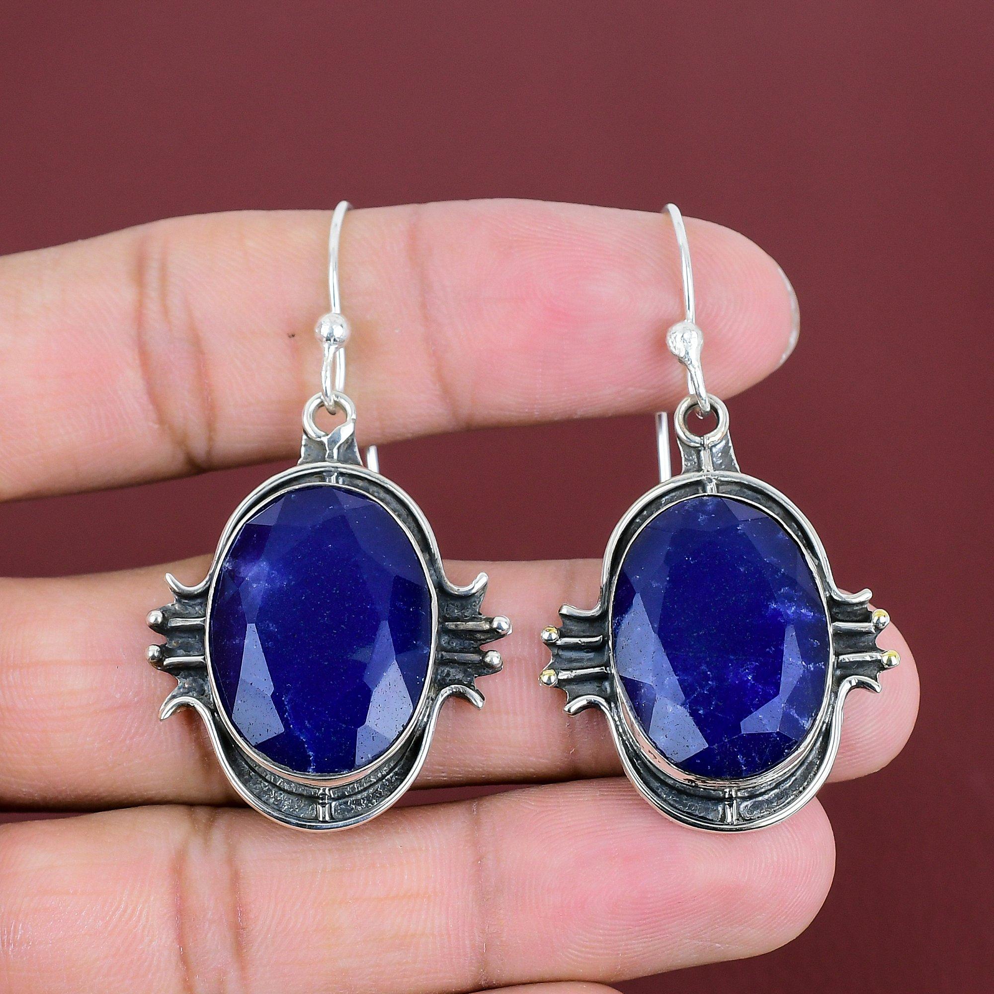 Faceted Blue Sapphire Earring Real Gemstone Earrings Dainty Jewelry 925 Sterling Silver Earring Handmade Jewelry Dangle Earring Wedding Gift