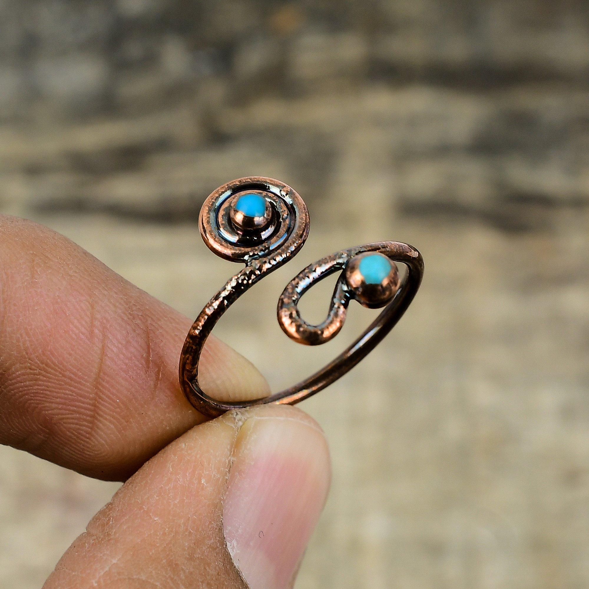 Inel turcoaz Frumoasa Adormită Bijuterii din cupru electroformat Inel reglabil Inel cu pietre prețioase lucrat manual Inel din cupru electroformat Cadouri pentru femei